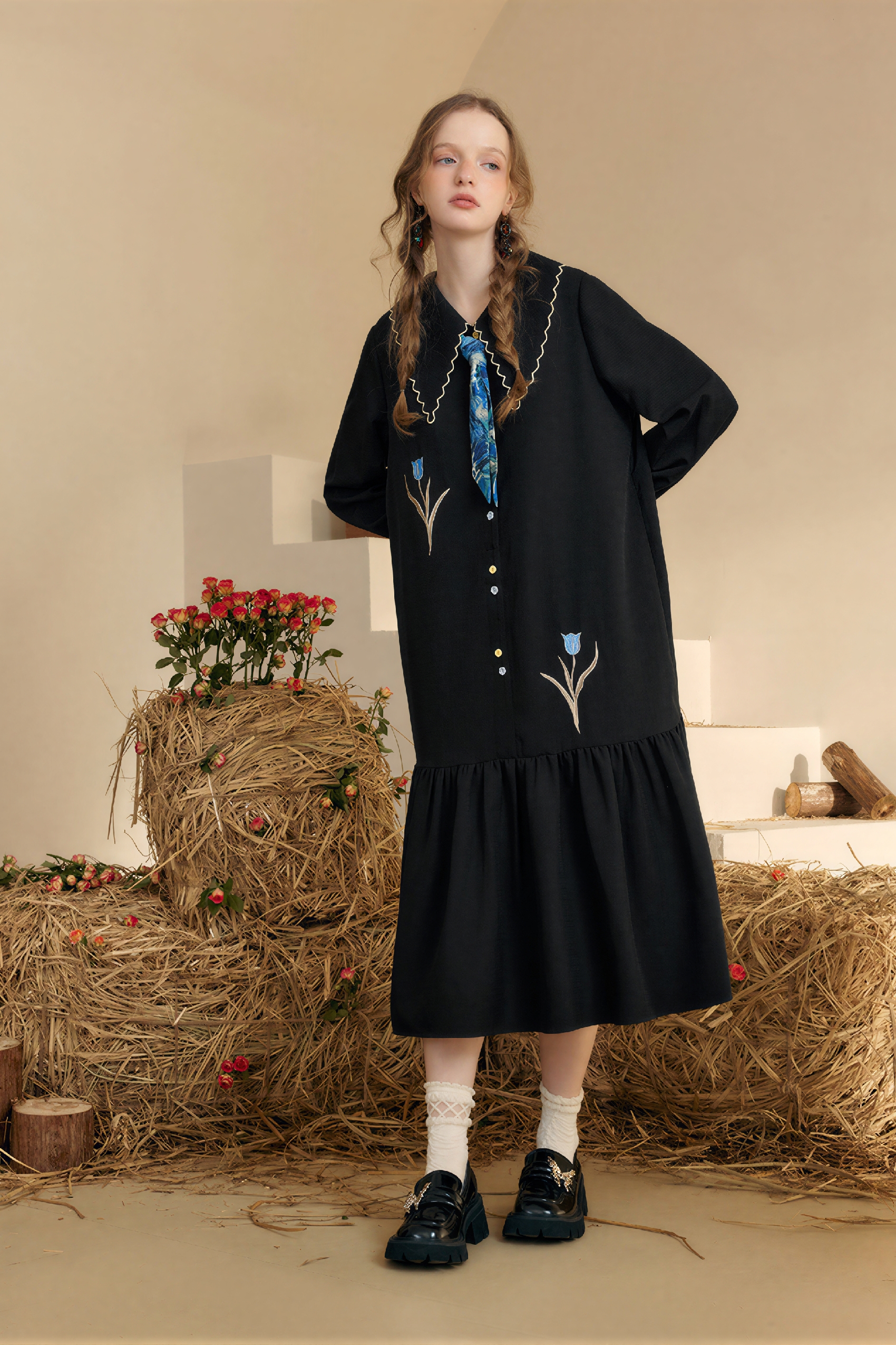 French-Inspired Long-Sleeve Shirt Dress