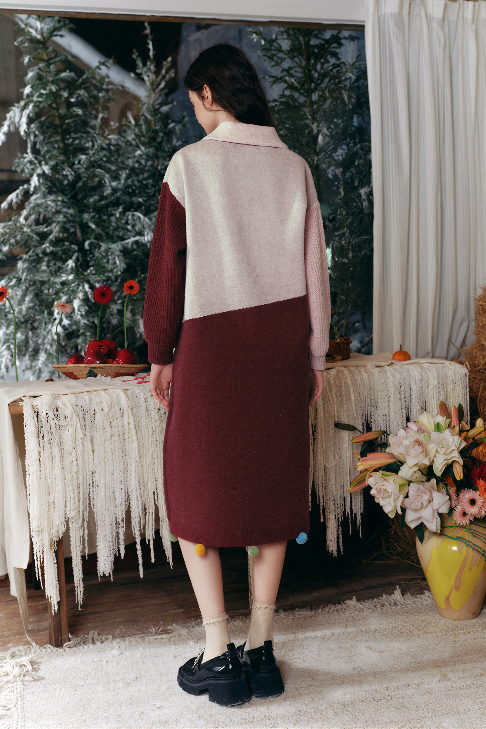 Oil painting niche knitted sweater dress