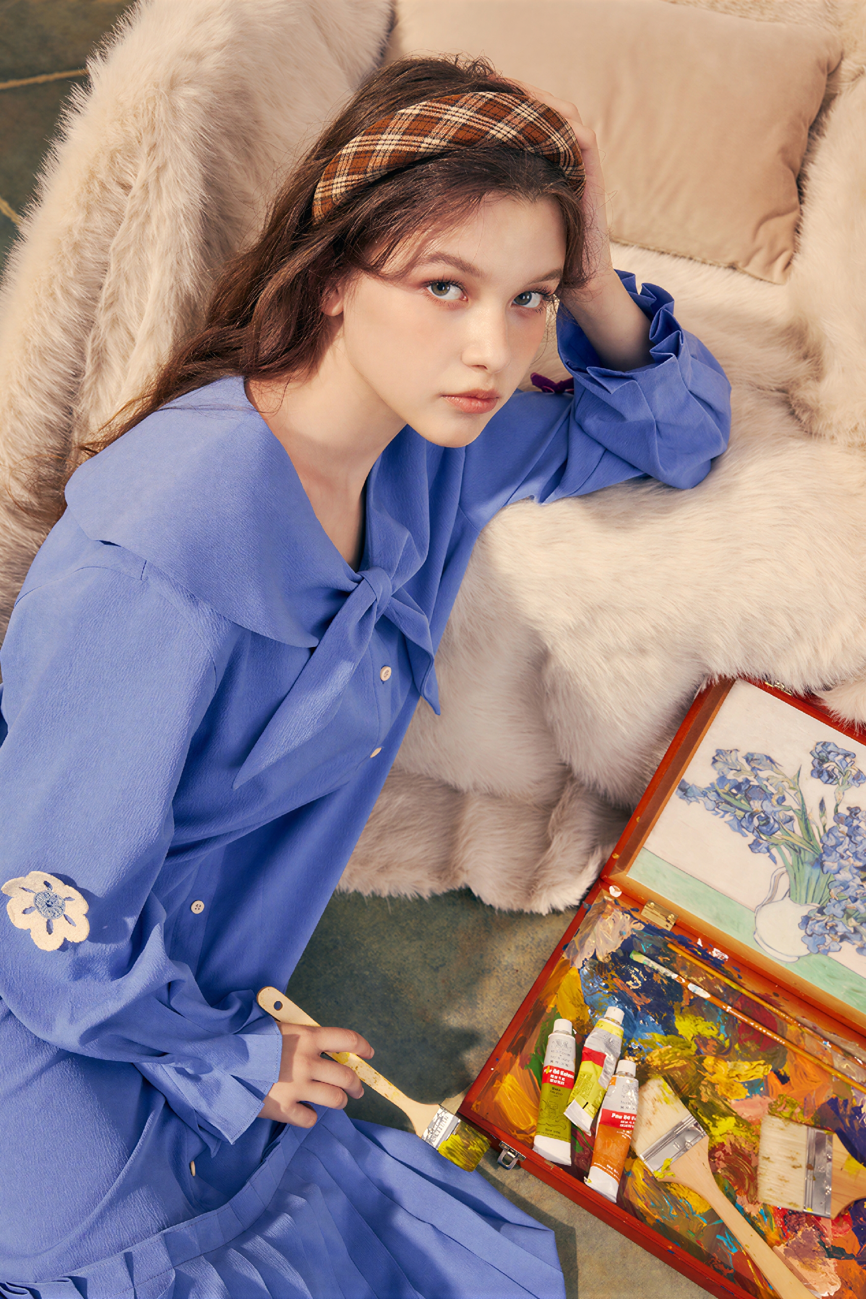 Navy collar shirt dress