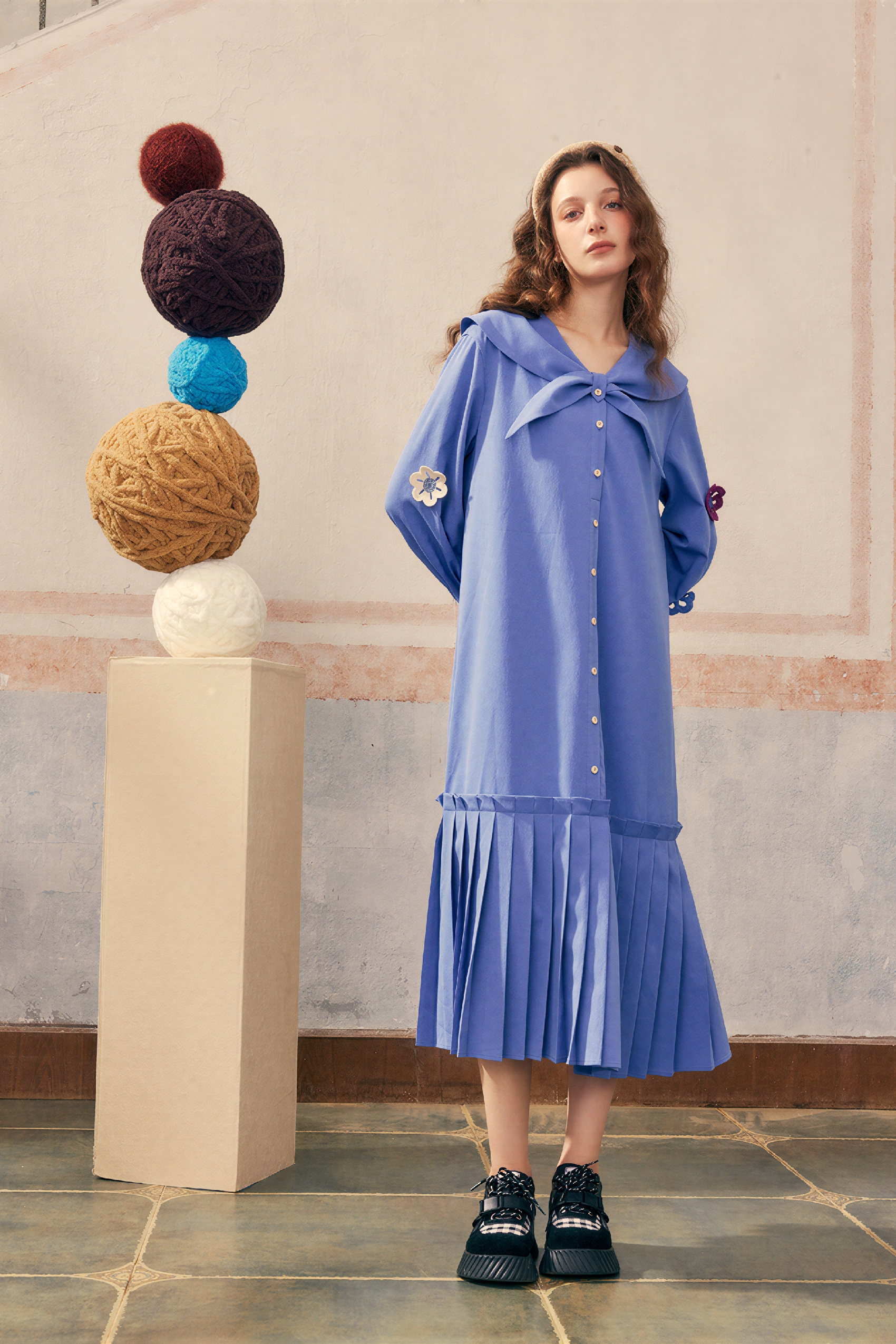 Navy collar shirt dress