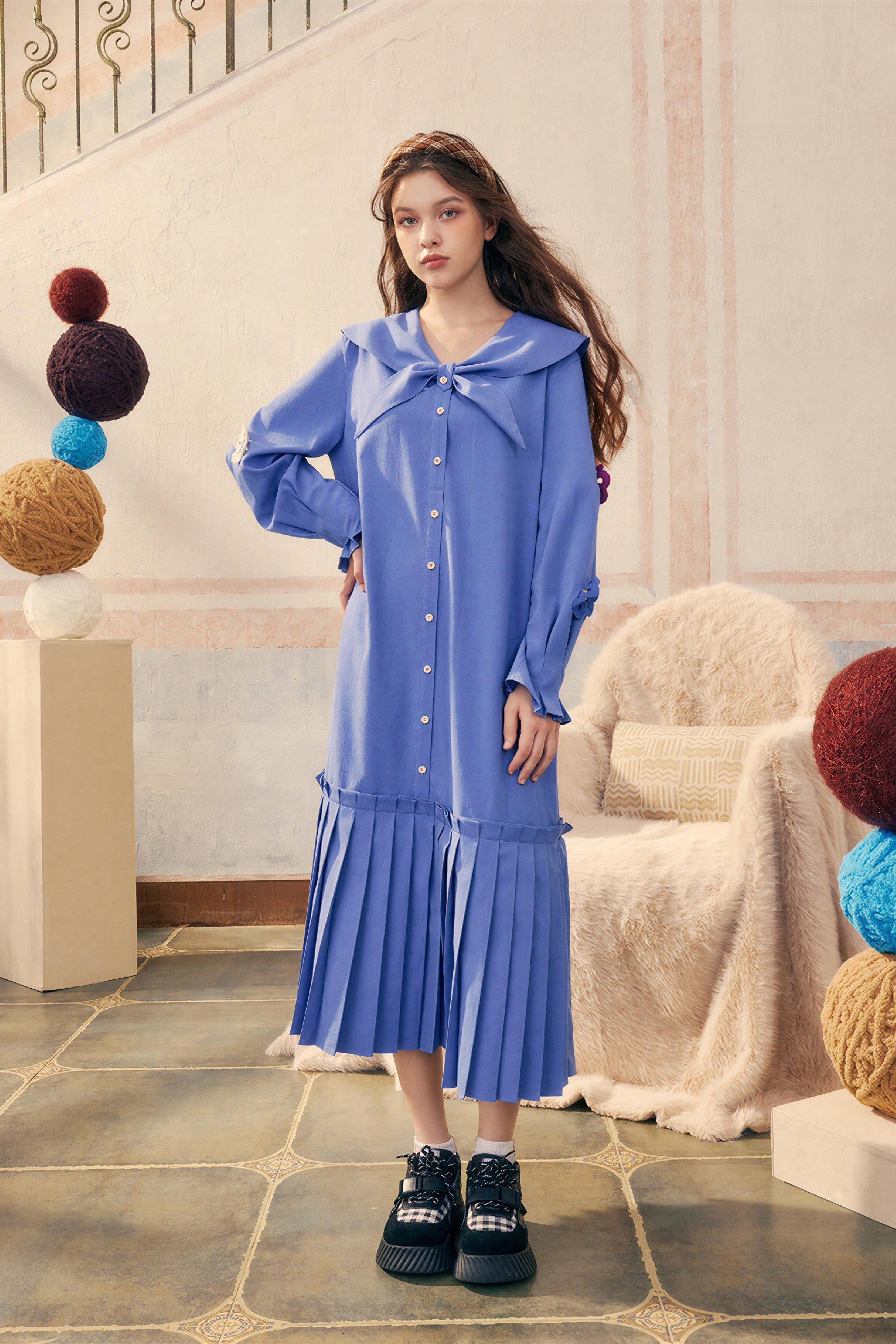 Navy collar shirt dress