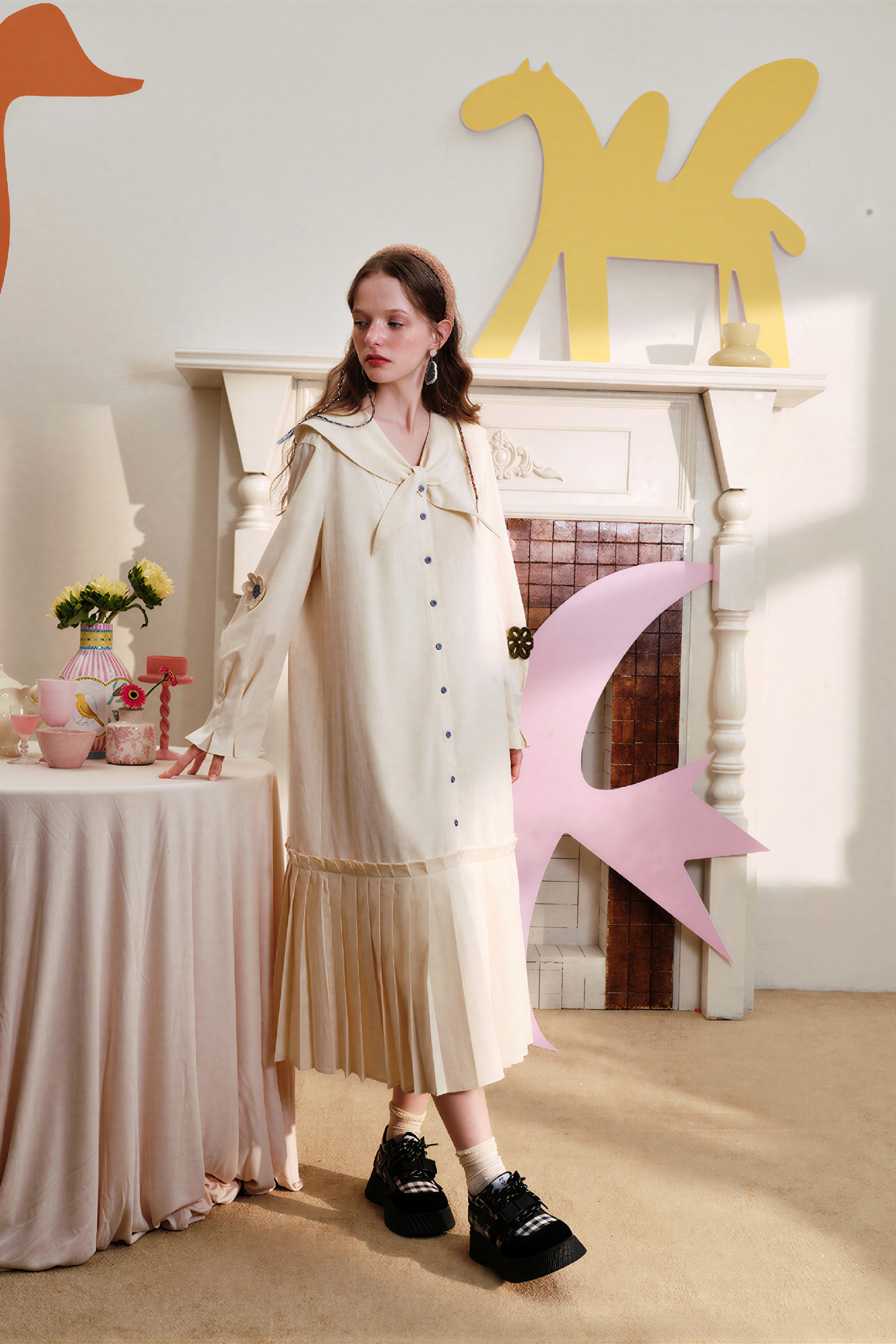 Navy collar shirt dress