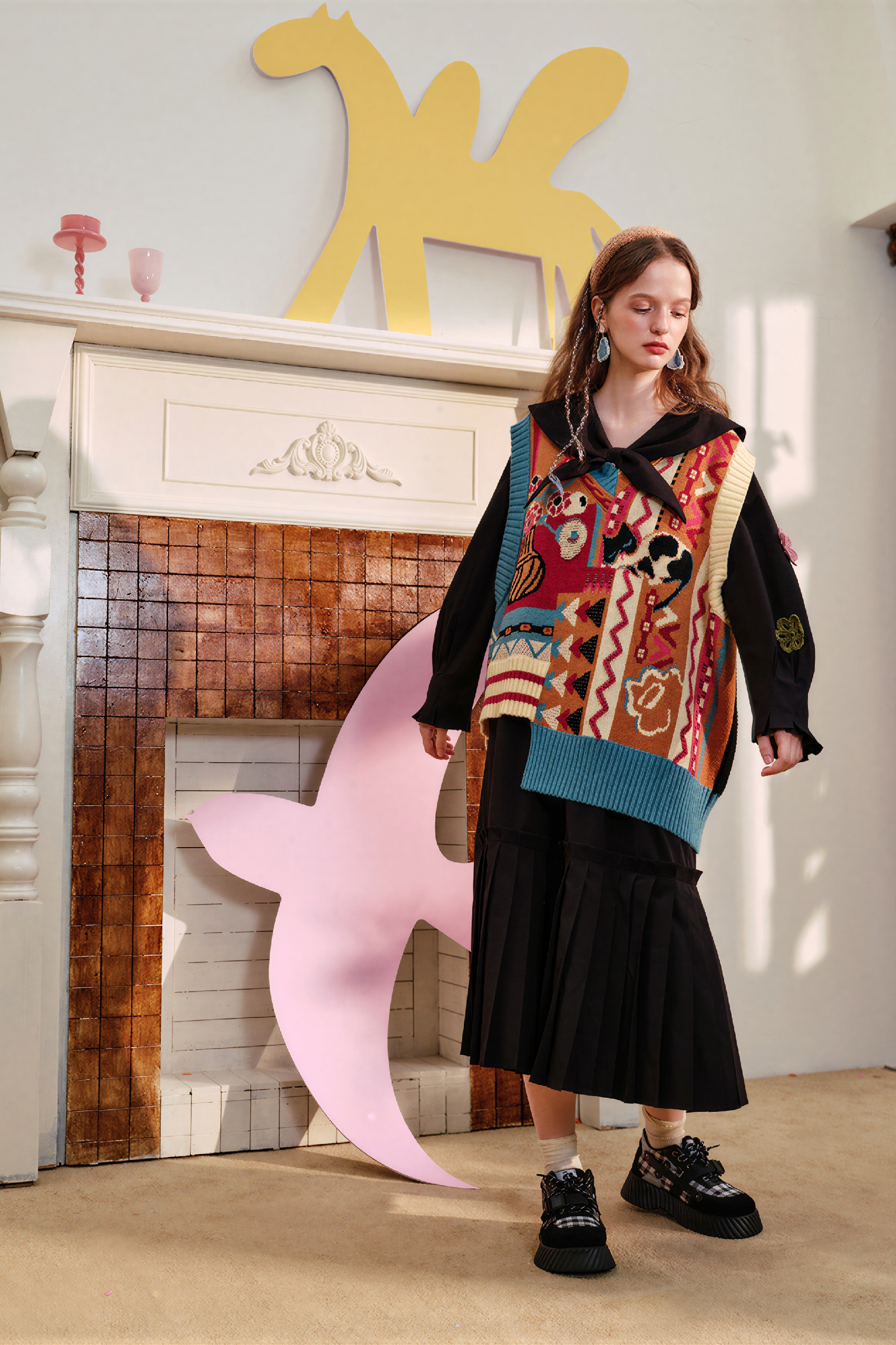 Navy collar shirt dress