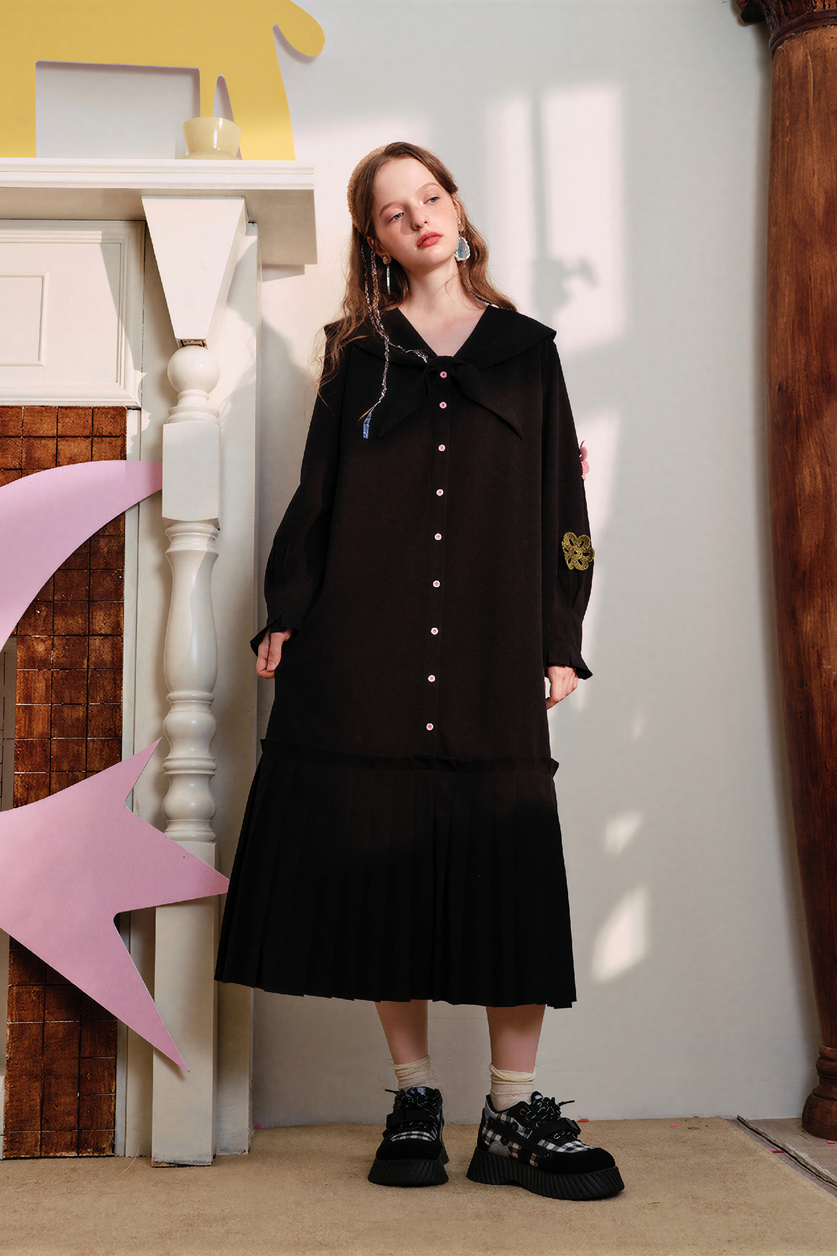 Navy collar shirt dress