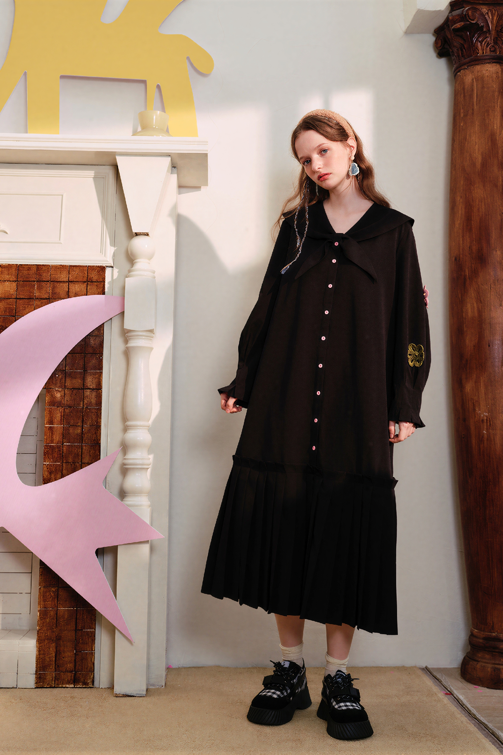 Navy collar shirt dress