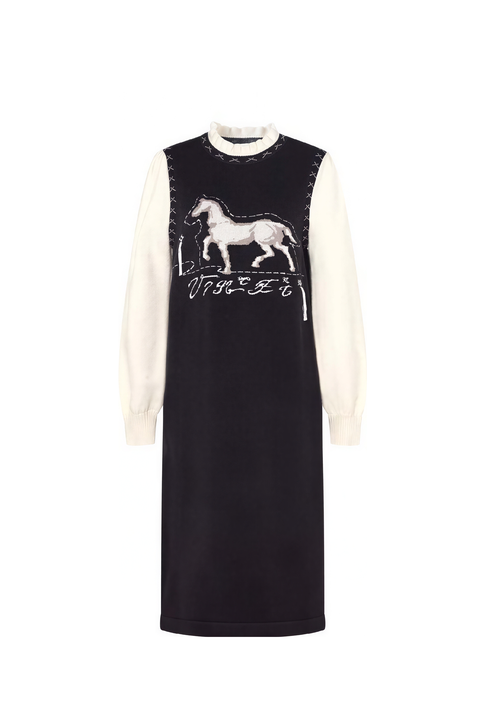 Van Gogh-Inspired Layered-Look Knit Long-Sleeve Dress