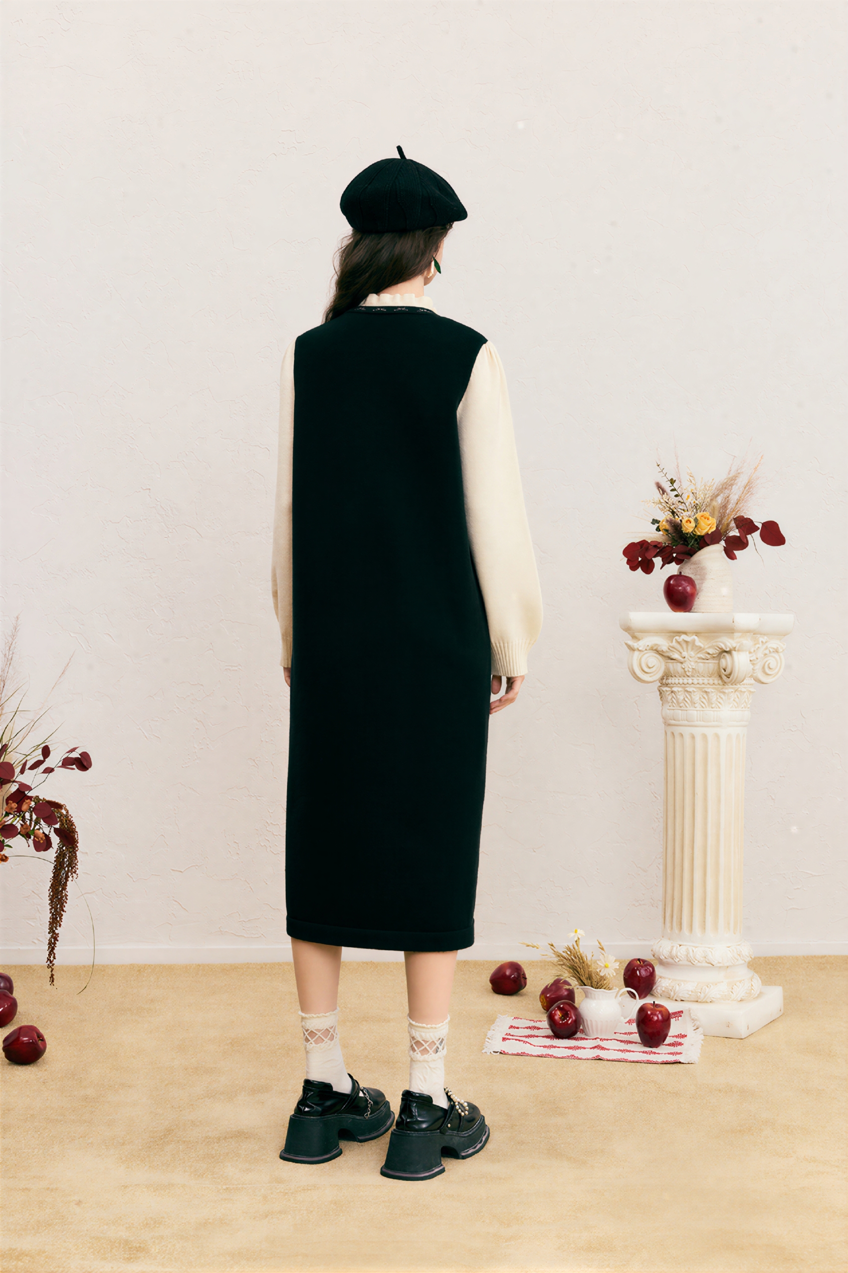 Van Gogh-Inspired Layered-Look Knit Long-Sleeve Dress