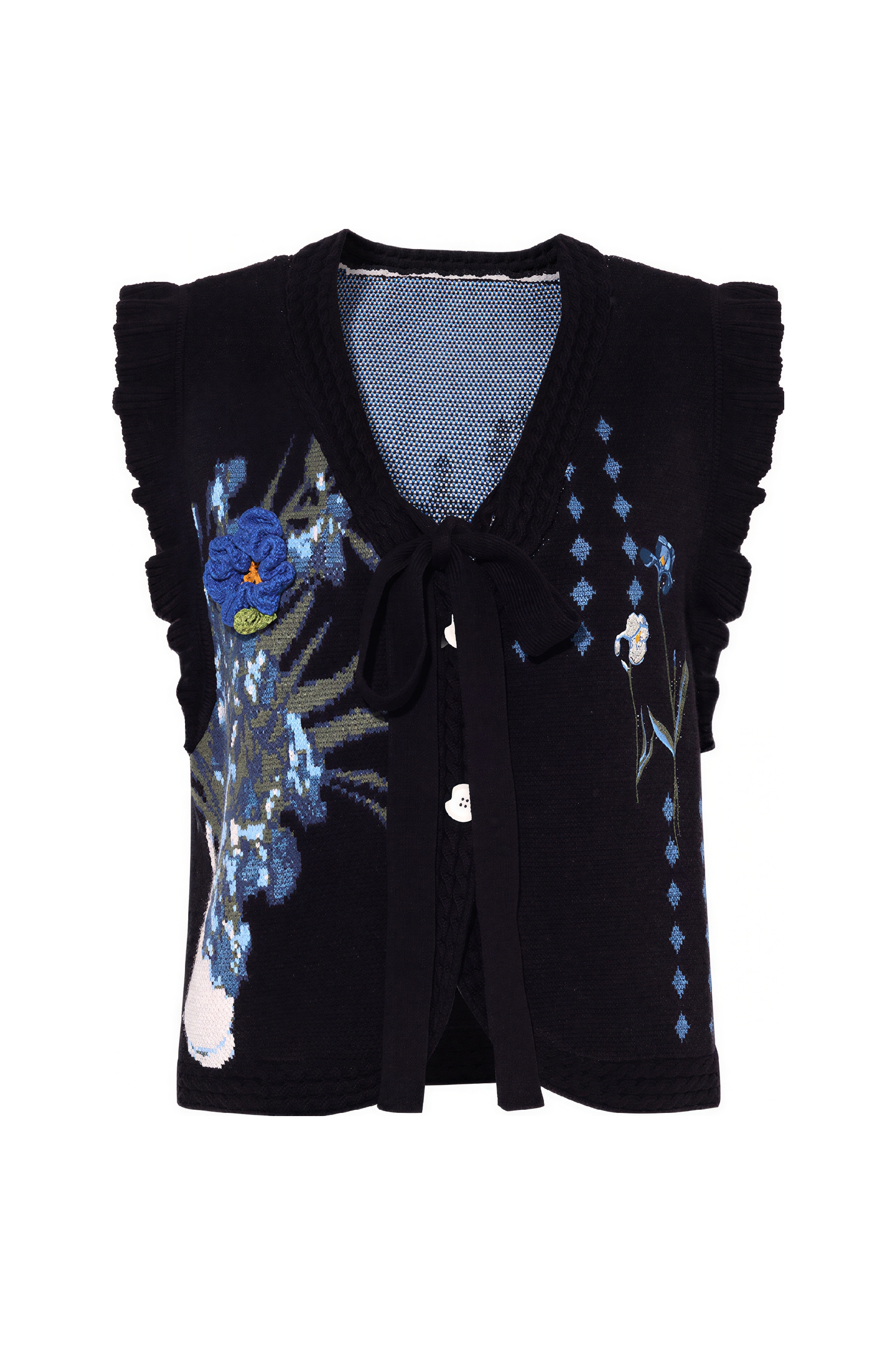 Van Gogh-Inspired V-Neck Sleeveless Knit Top