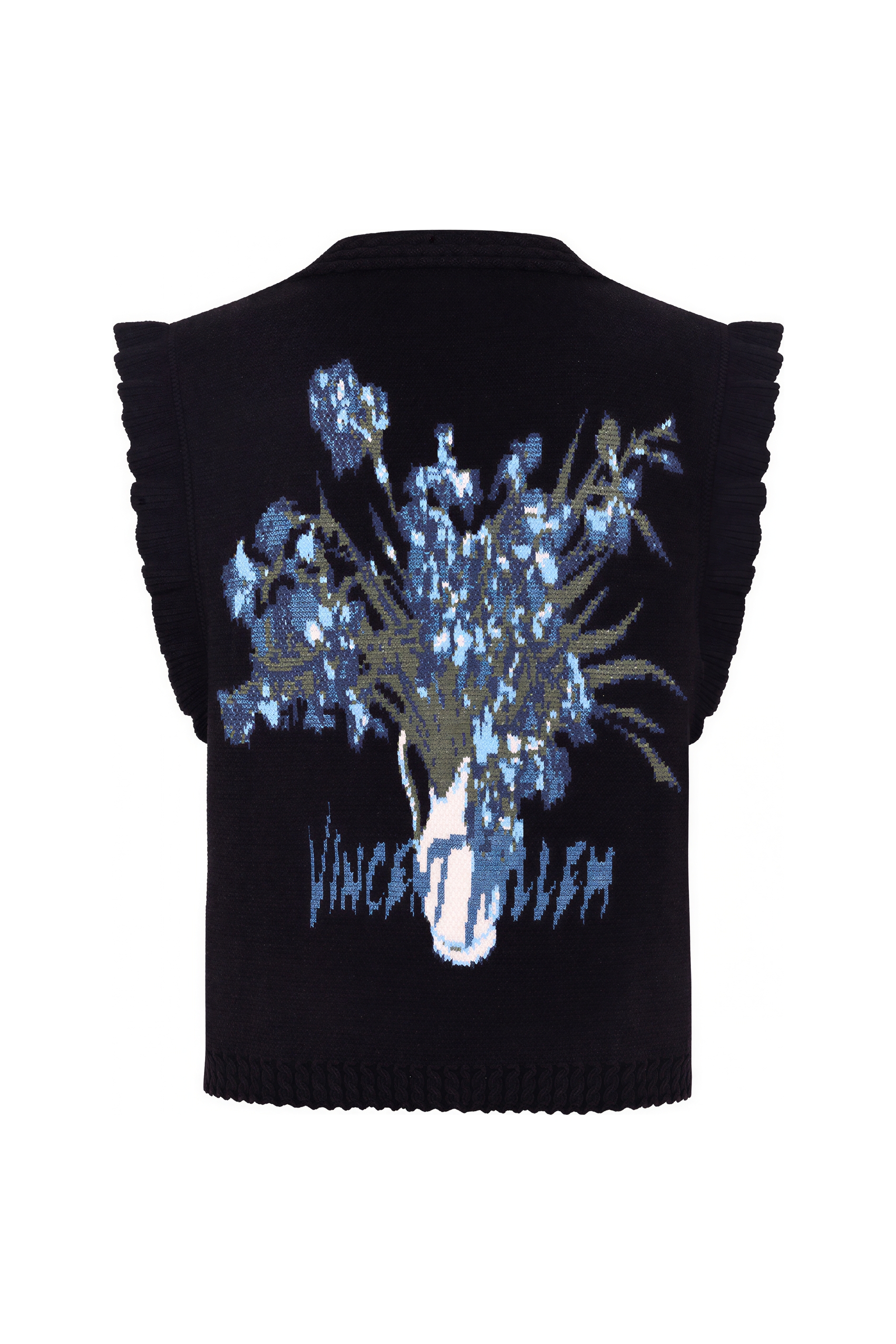 Van Gogh-Inspired V-Neck Sleeveless Knit Top