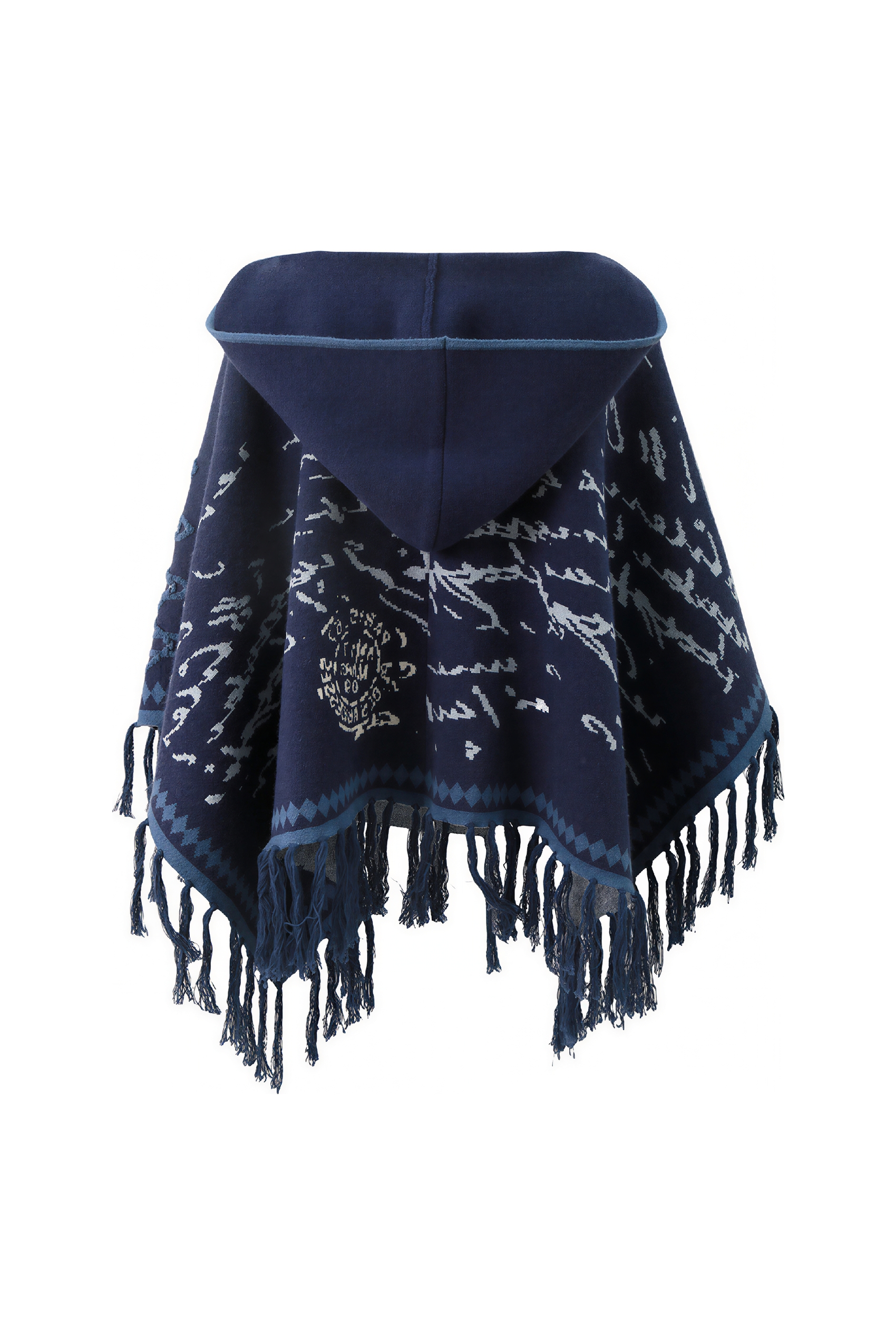 Hooded blue knitted cape