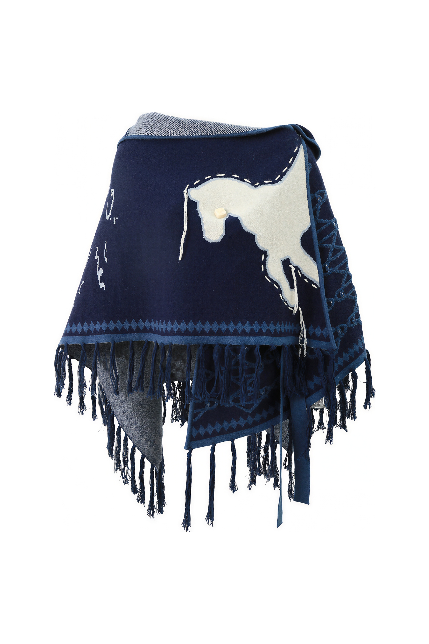 Hooded blue knitted cape