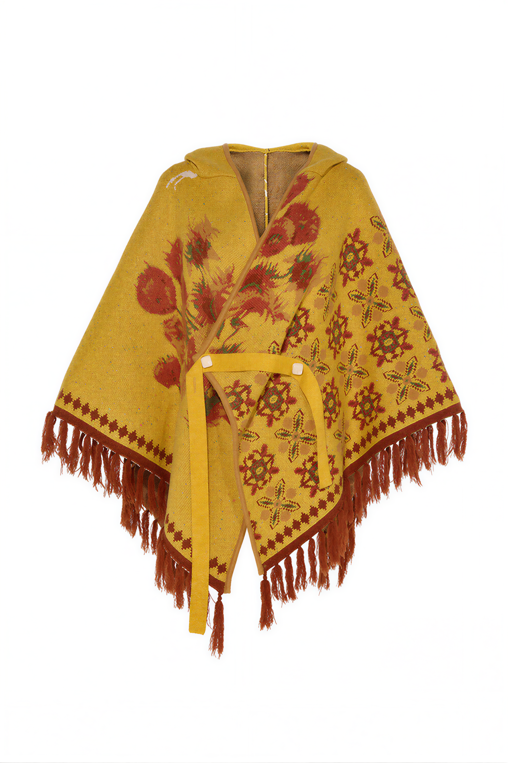 Hooded blue knitted cape