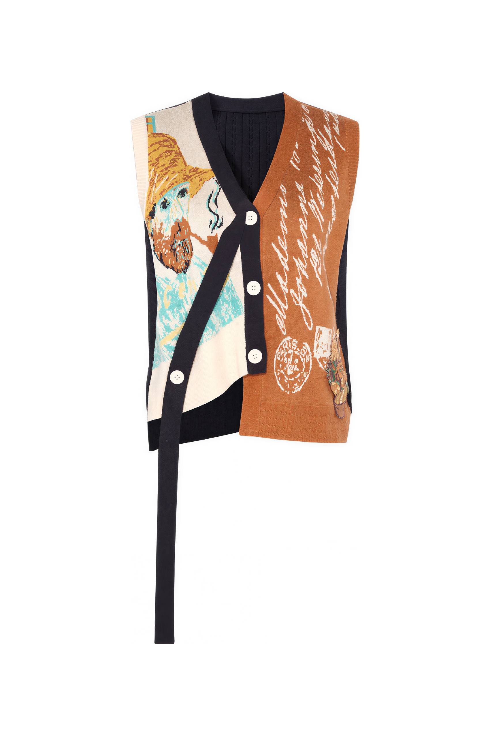 Van Gogh-Inspired V-Neck Chinese-Style Knit Vest