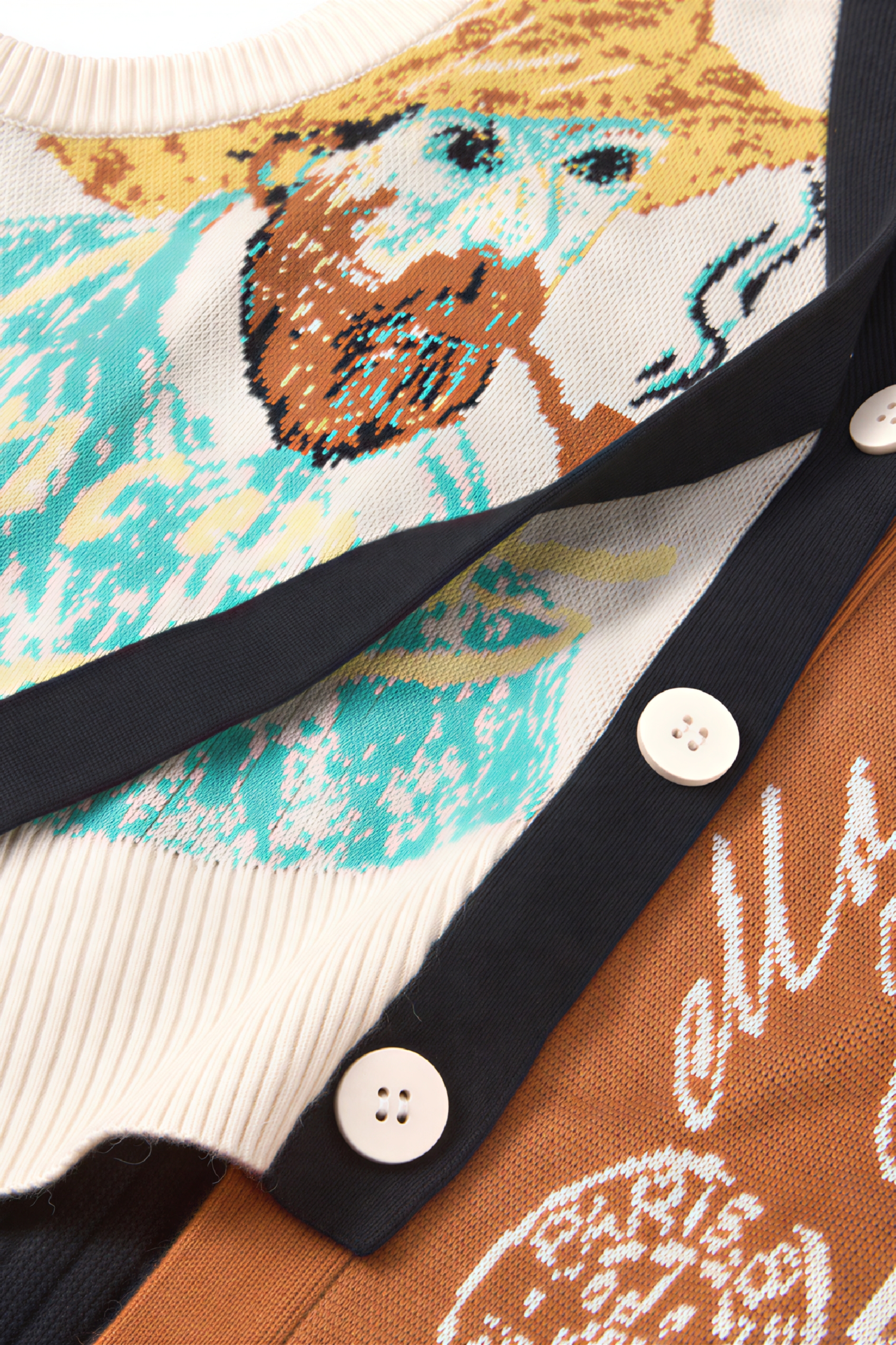 Van Gogh-Inspired V-Neck Chinese-Style Knit Vest