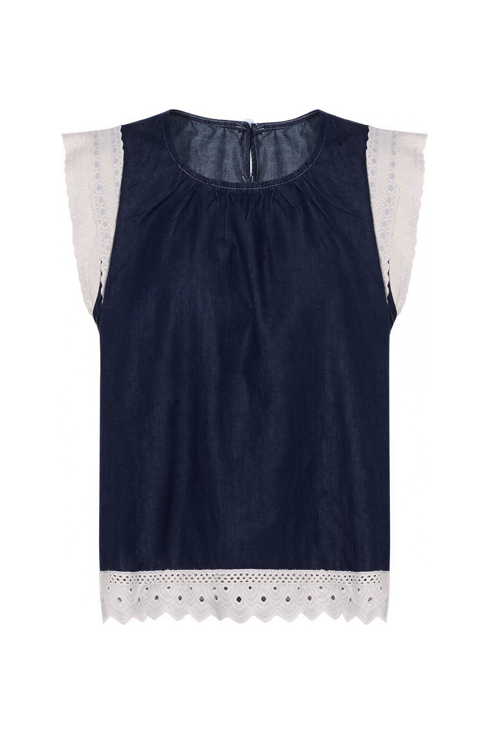 Denim Lace-Trim Sleeveless Vest