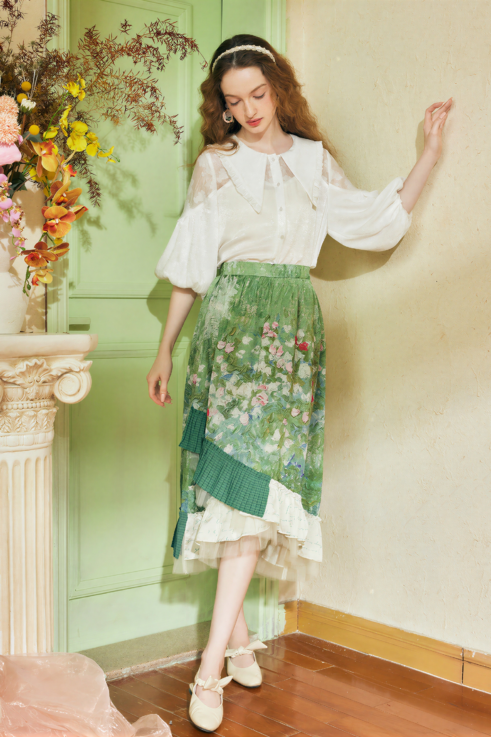 French Puff Sleeve White Blouse