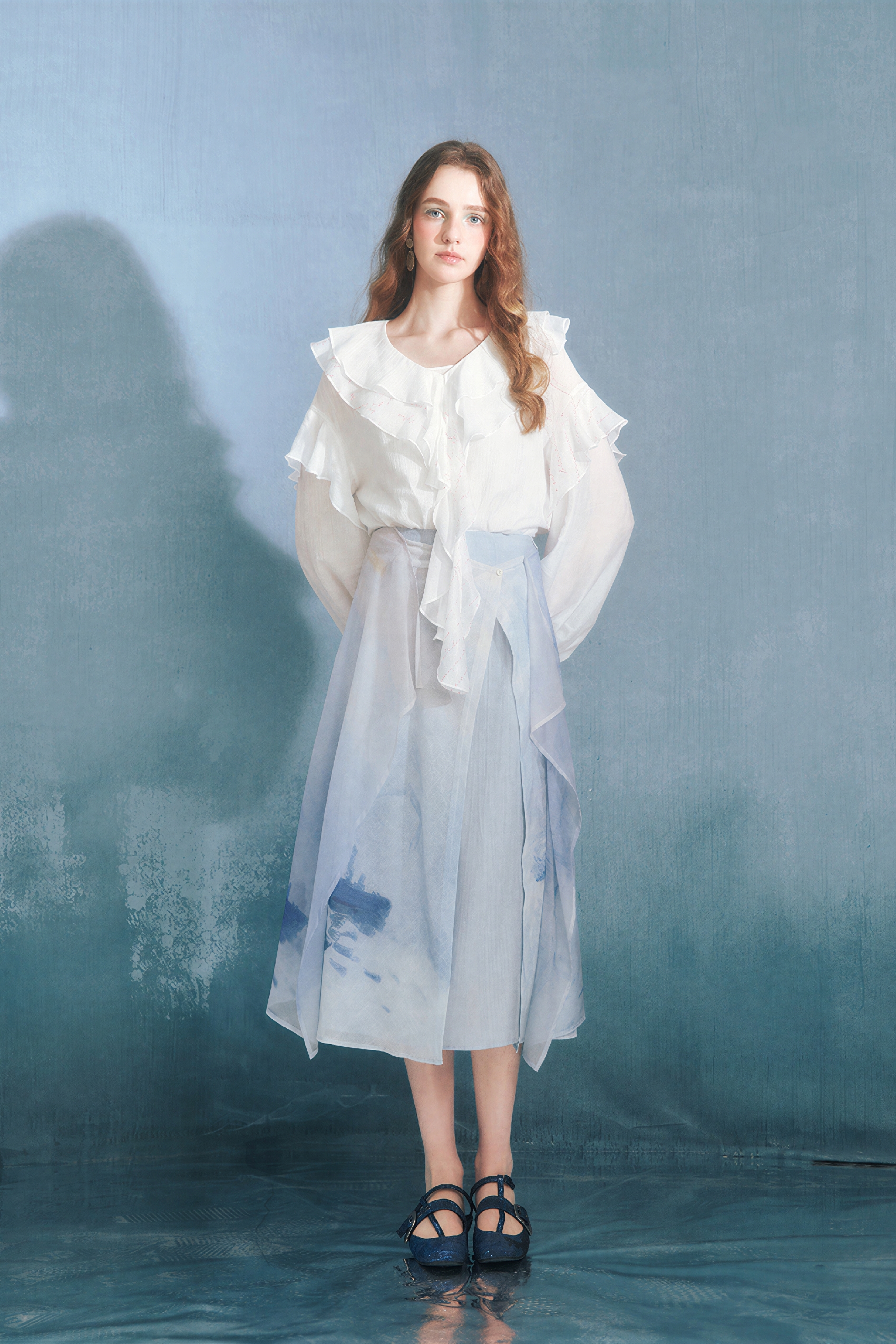 Monet-Inspired Vintage High-Waisted A-Line Skirt