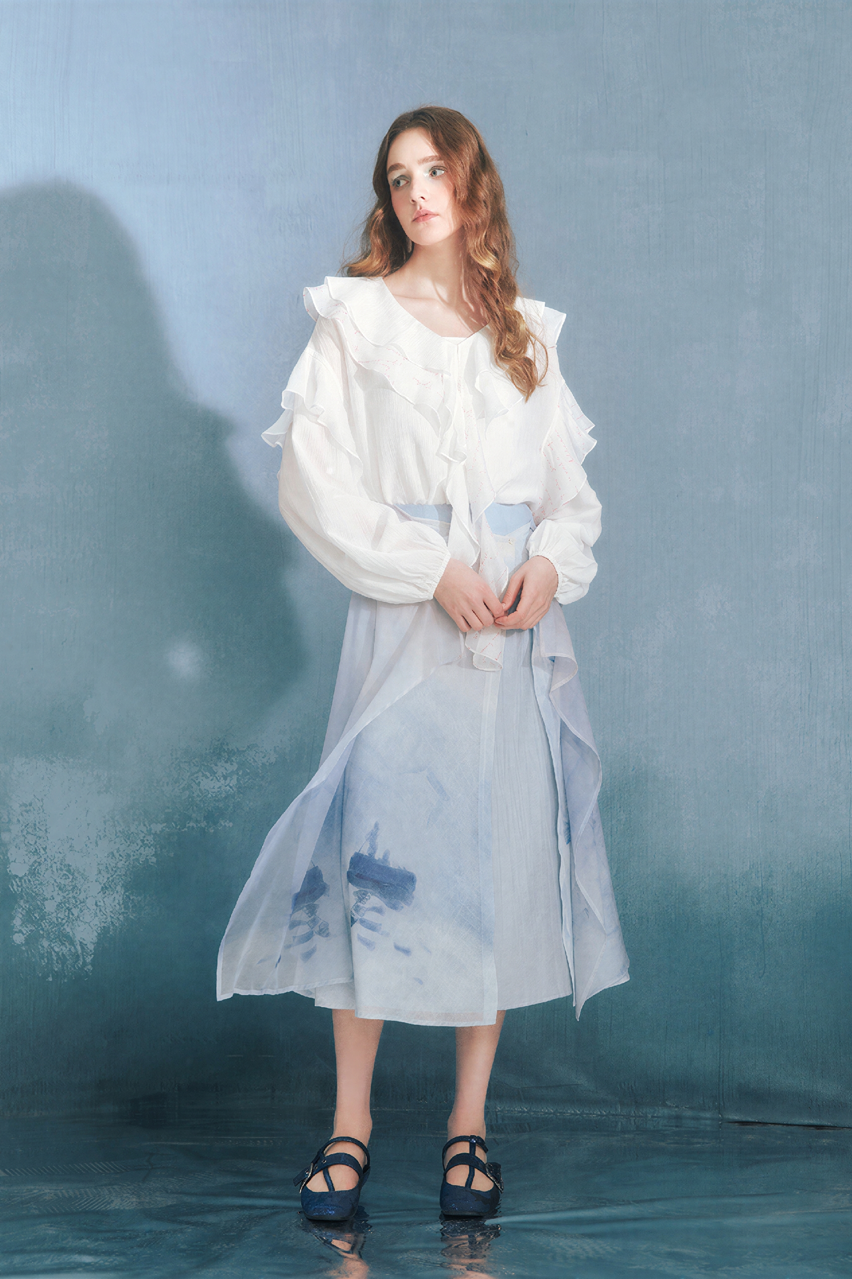 Monet-Inspired Vintage High-Waisted A-Line Skirt