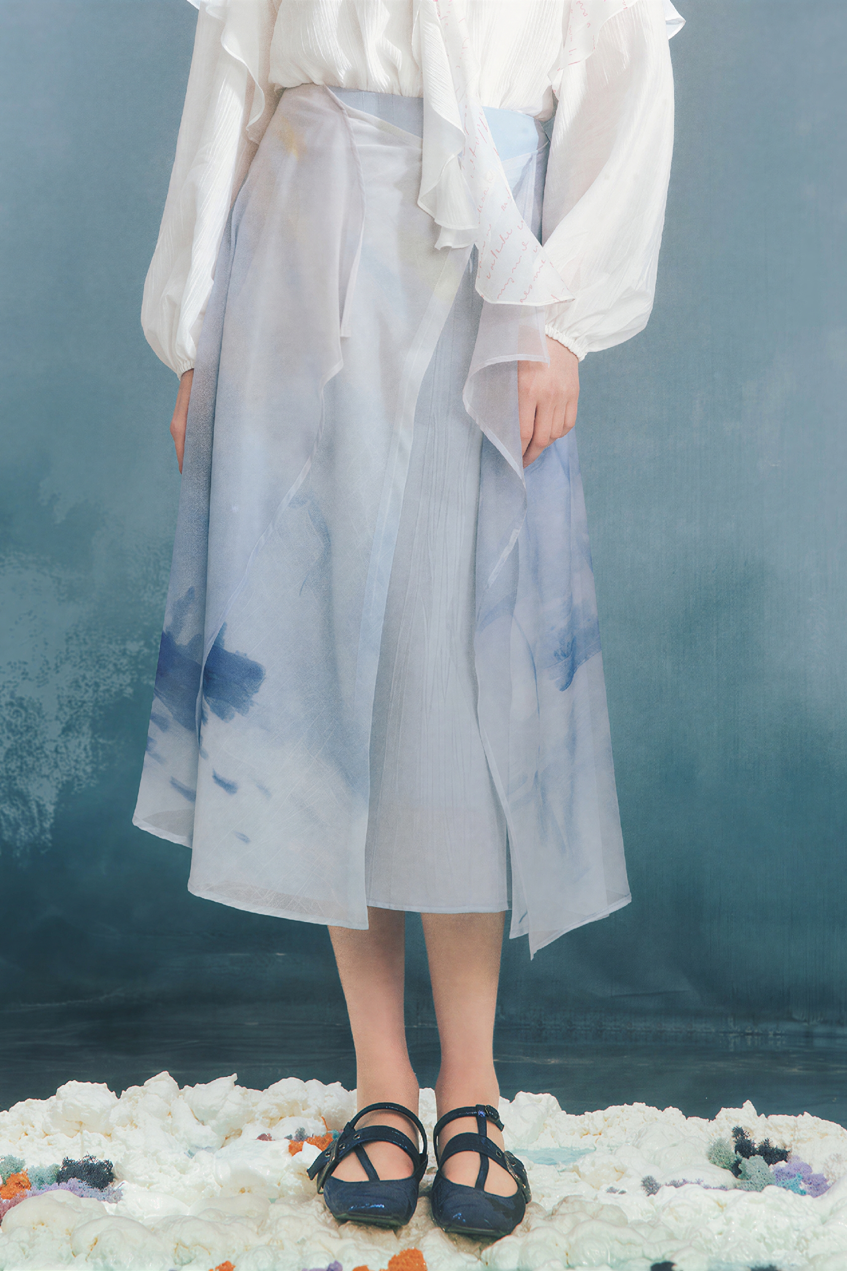 Monet-Inspired Vintage High-Waisted A-Line Skirt