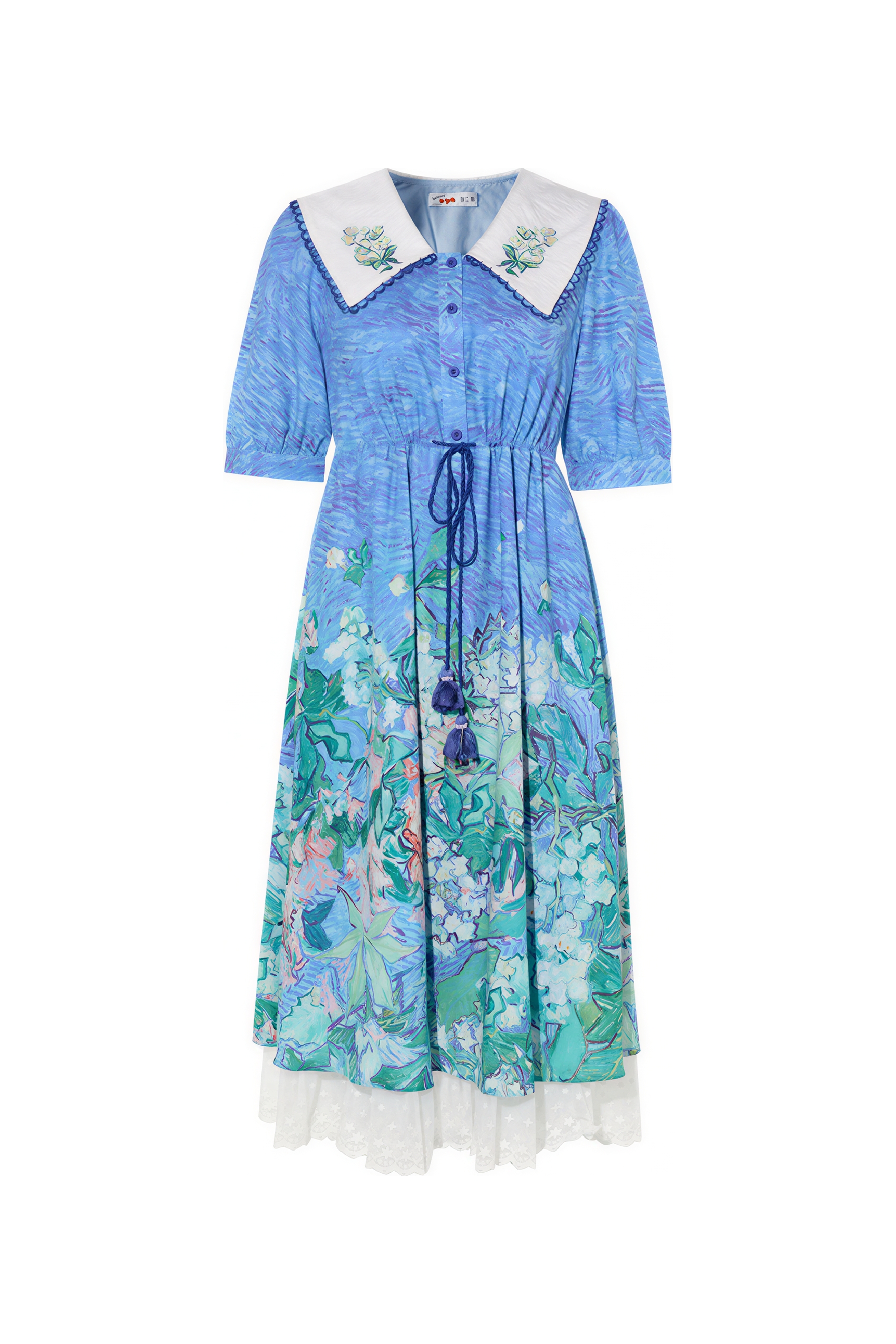 French Blue Floral Collared Dress