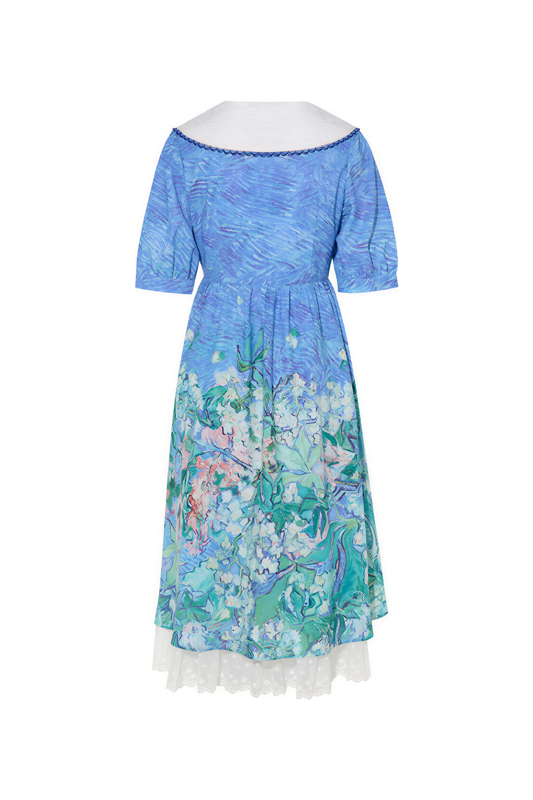 French Blue Floral Collared Dress