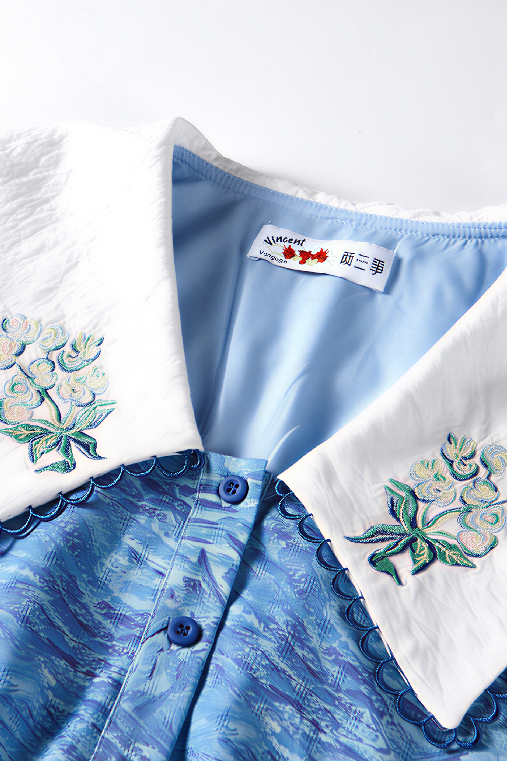 French Blue Floral Collared Dress