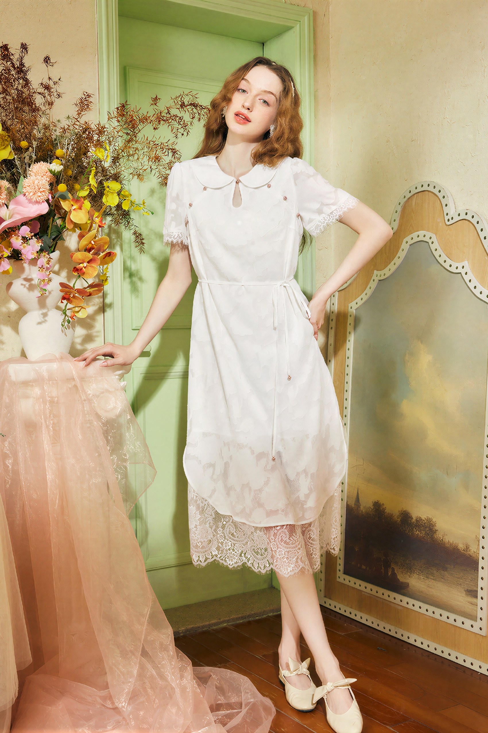 Modern Chinese-Inspired Jacquard Dress-LYONSENS