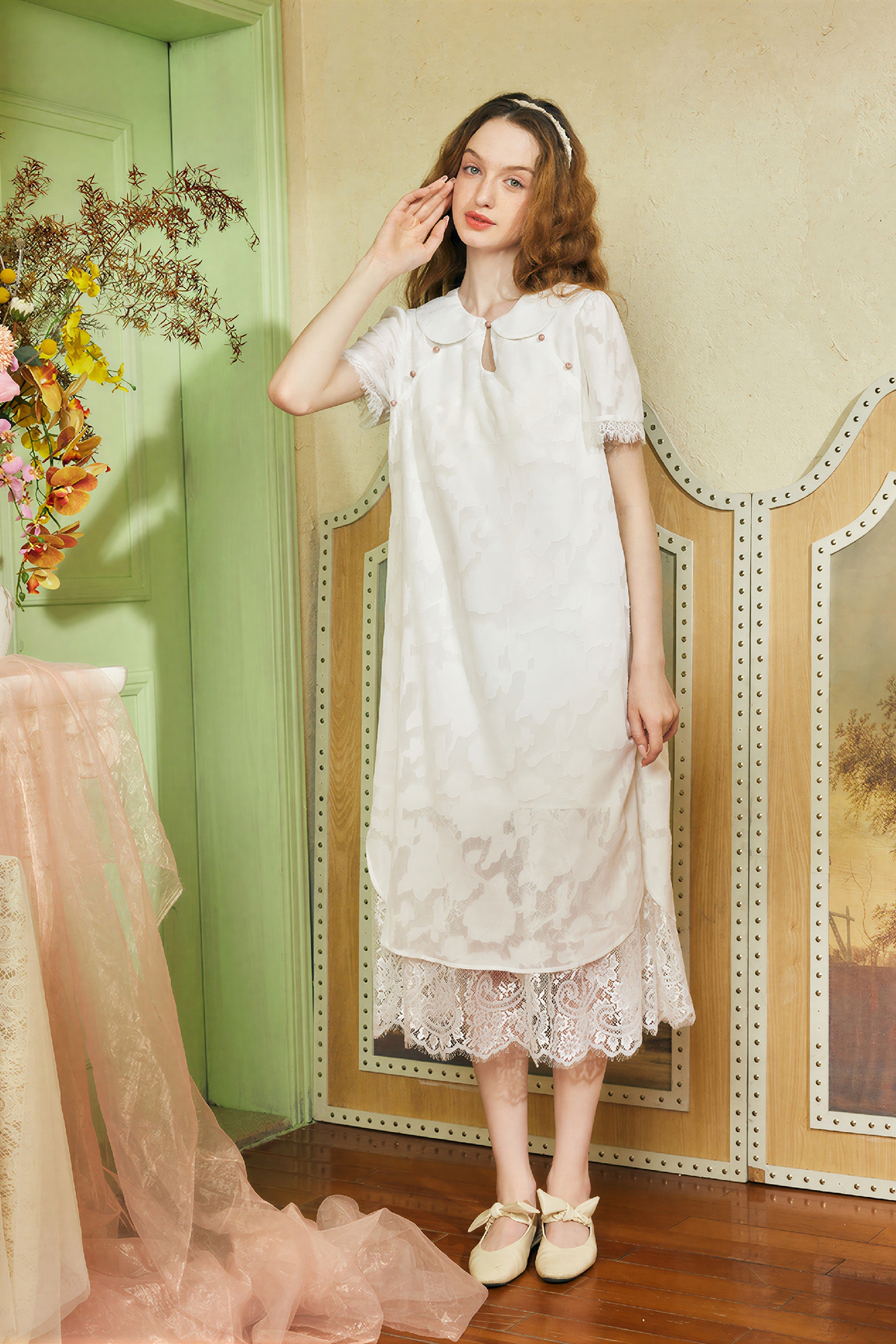 Modern Chinese-Inspired Jacquard Dress-LYONSENS