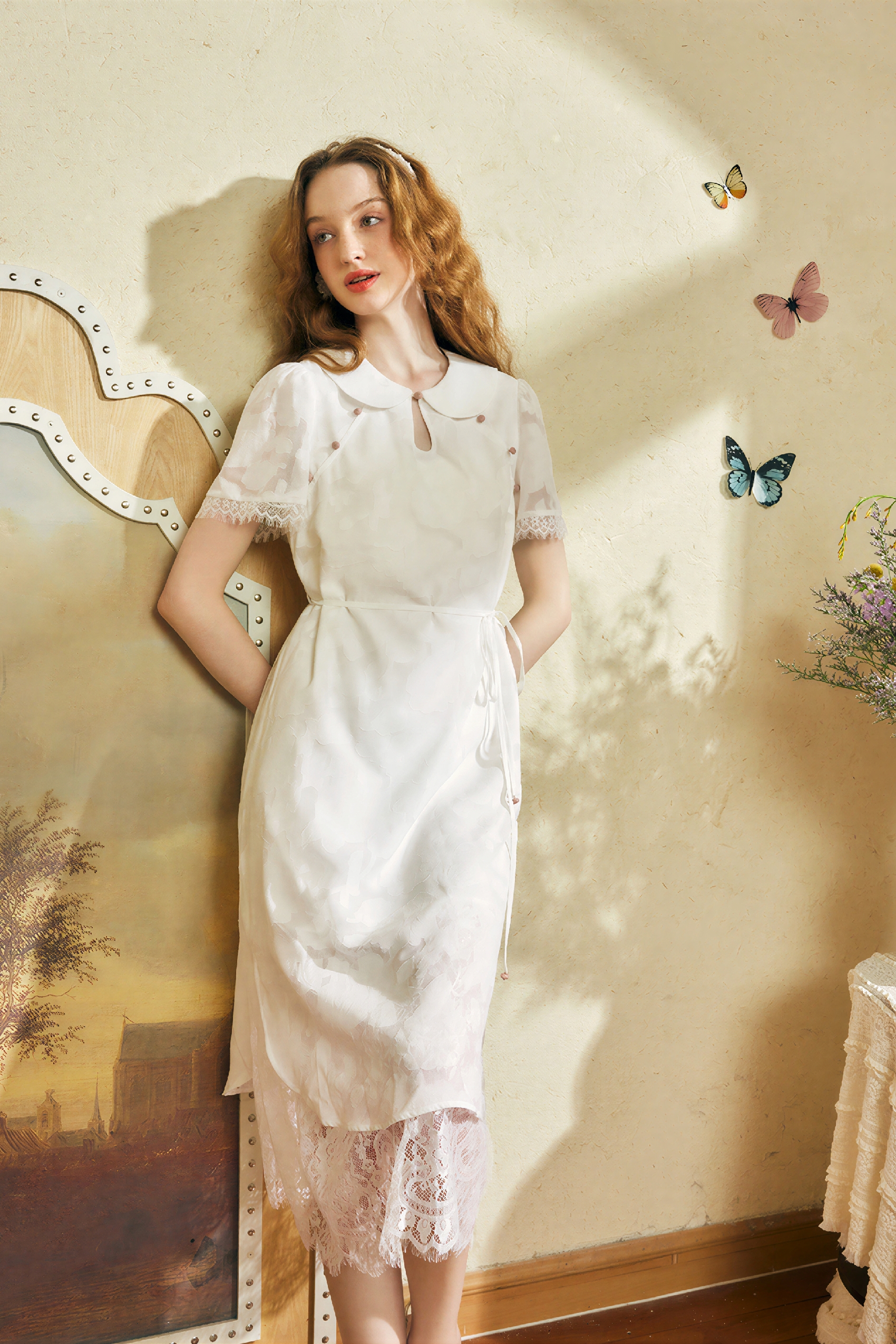 Modern Chinese-Inspired Jacquard Dress-LYONSENS