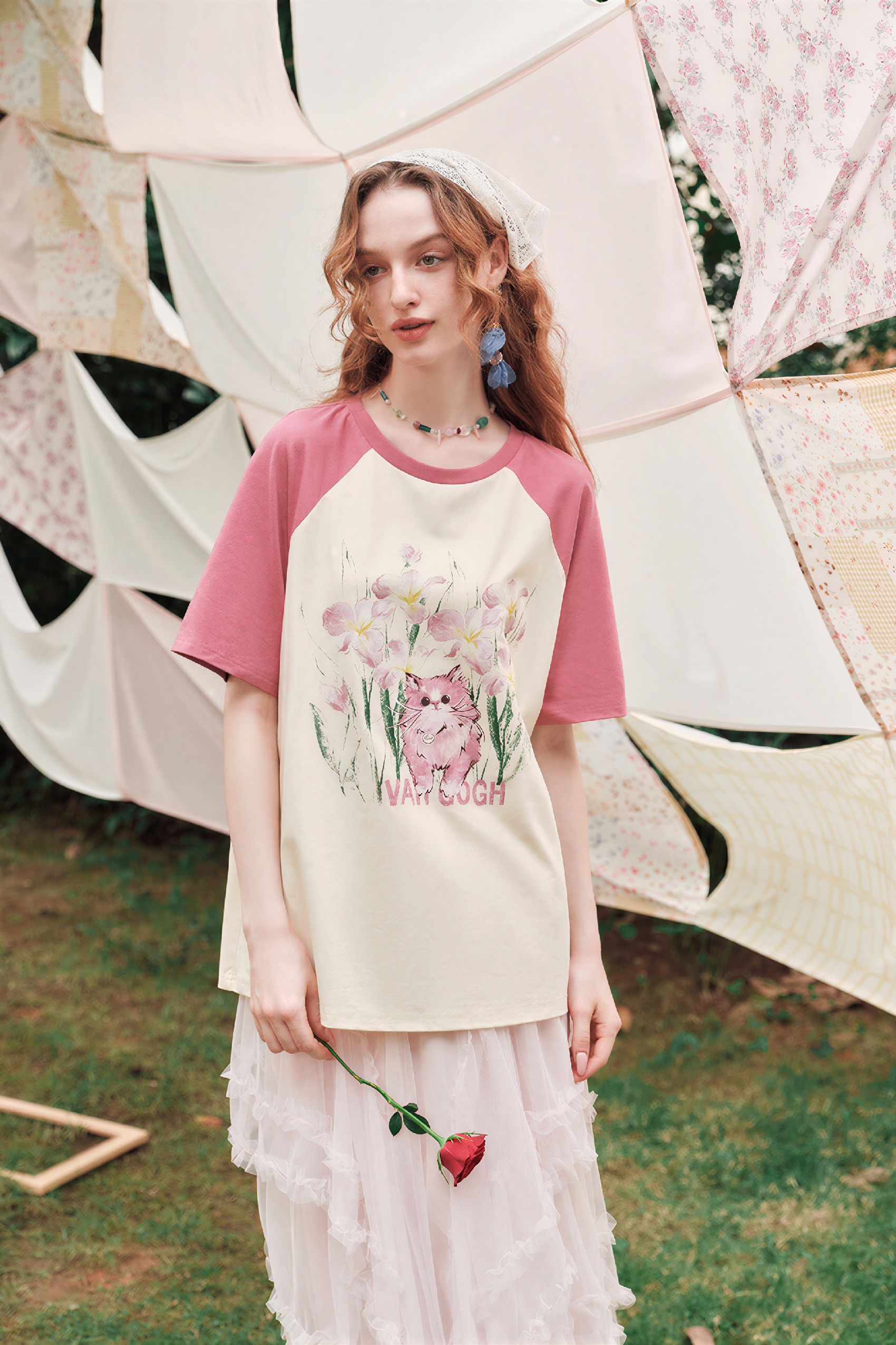 Van Gogh-Inspired Art Print Color-Block T-Shirt