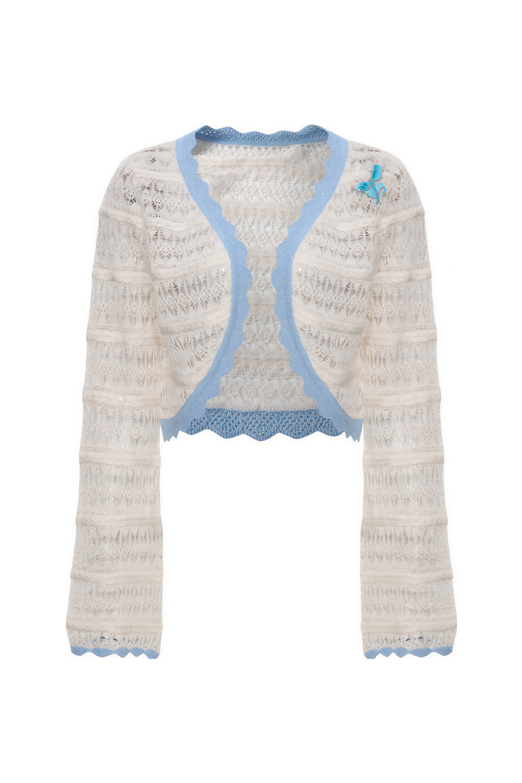 Van Gogh-Inspired Open-Knit Cropped Cardigan