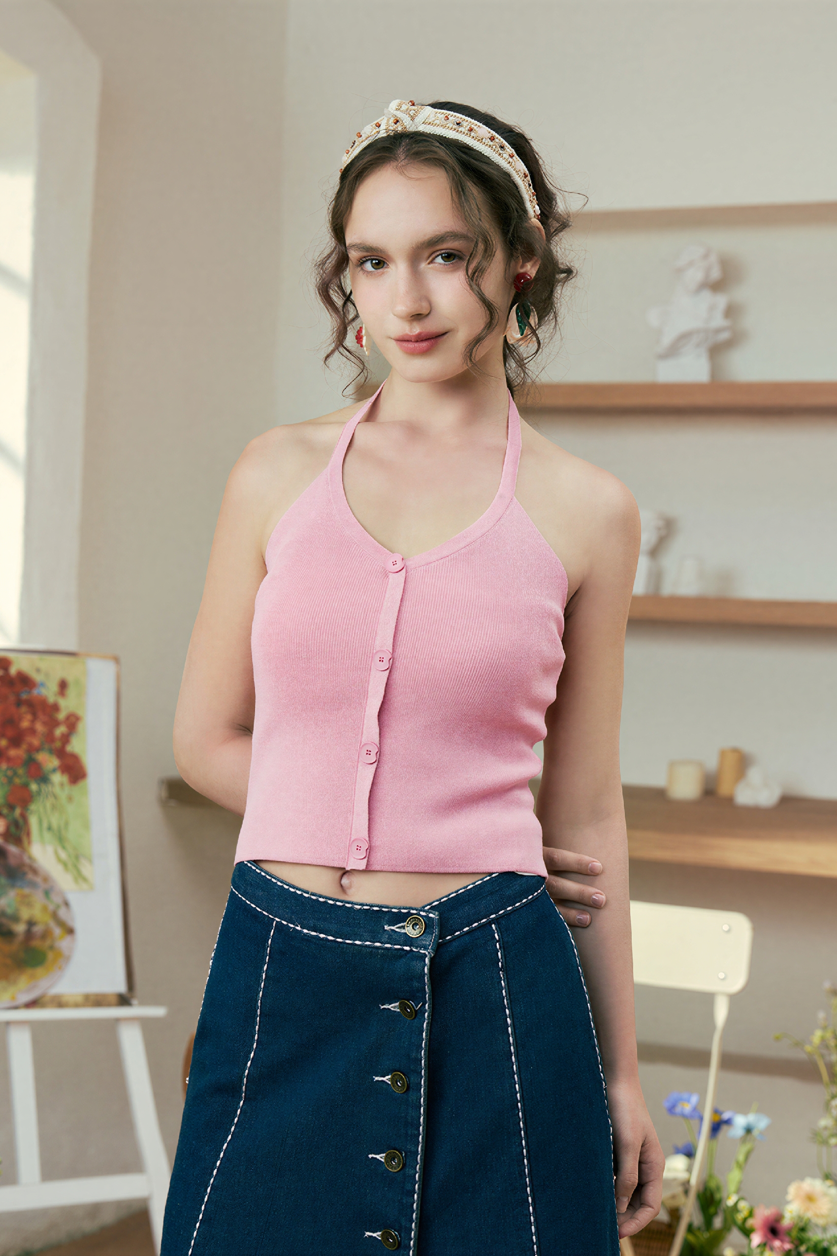 Black Halter Neck Cropped Cami