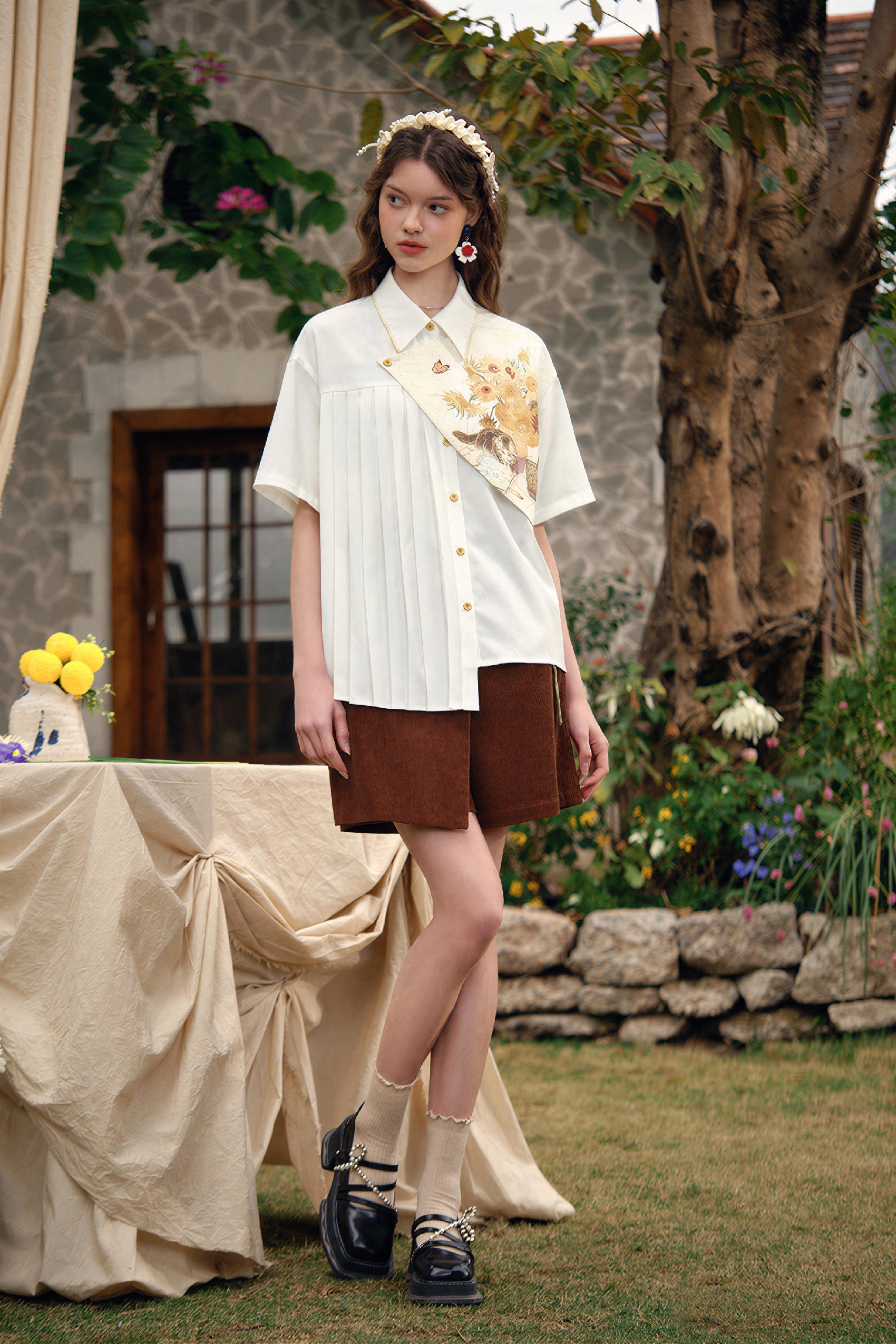 Van Gogh-Inspired Art Print Faux Layered Shirt-LYONSENS