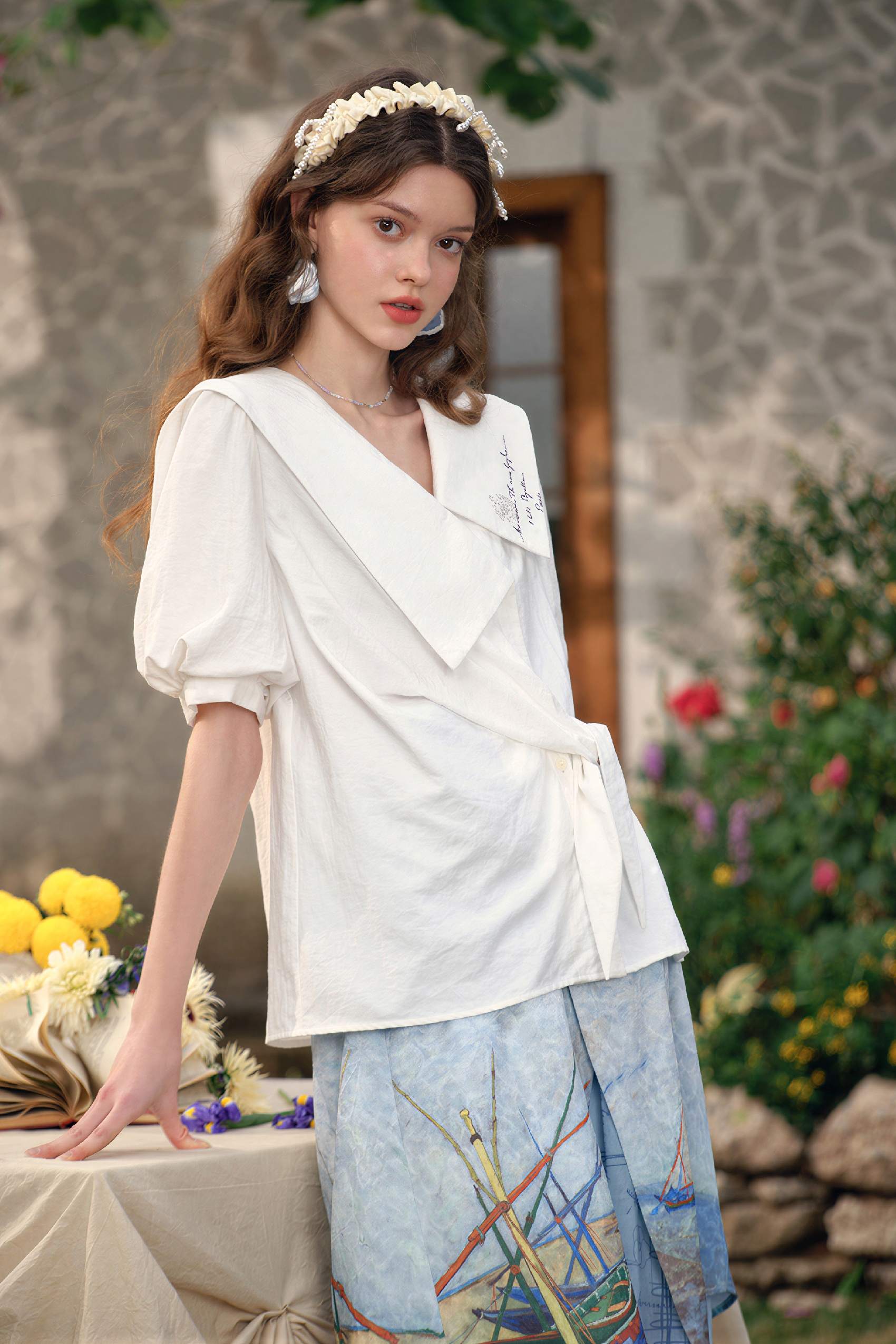 Van Gogh-Inspired Sailor Collar Shirt