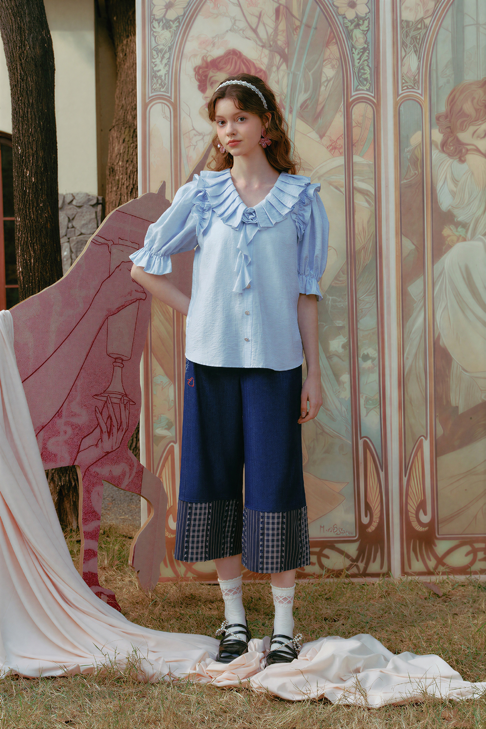 French Ruffle-Trim White Blouse | LYONSENS Women's Fashion