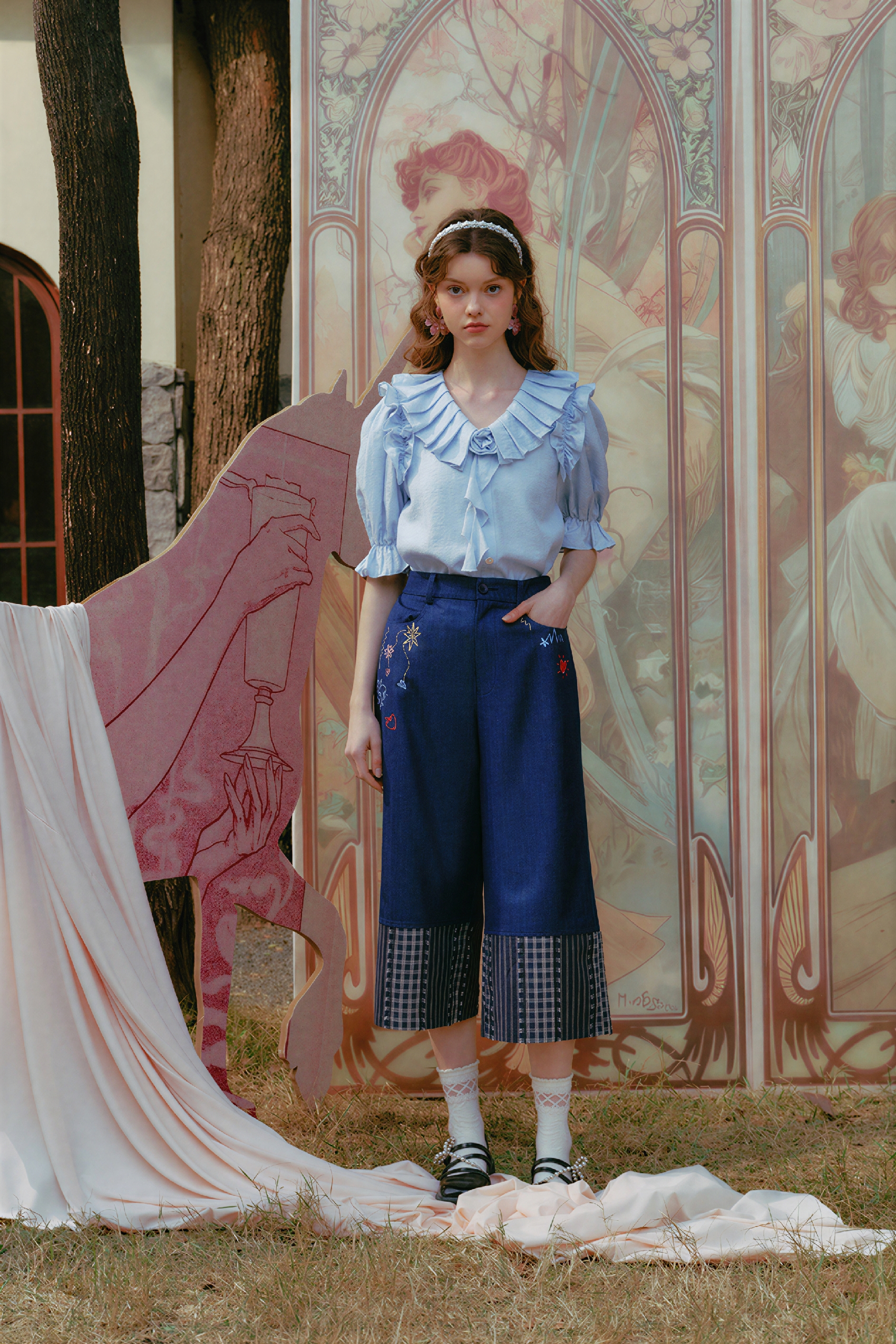 French Ruffle-Trim White Blouse | LYONSENS Women's Fashion