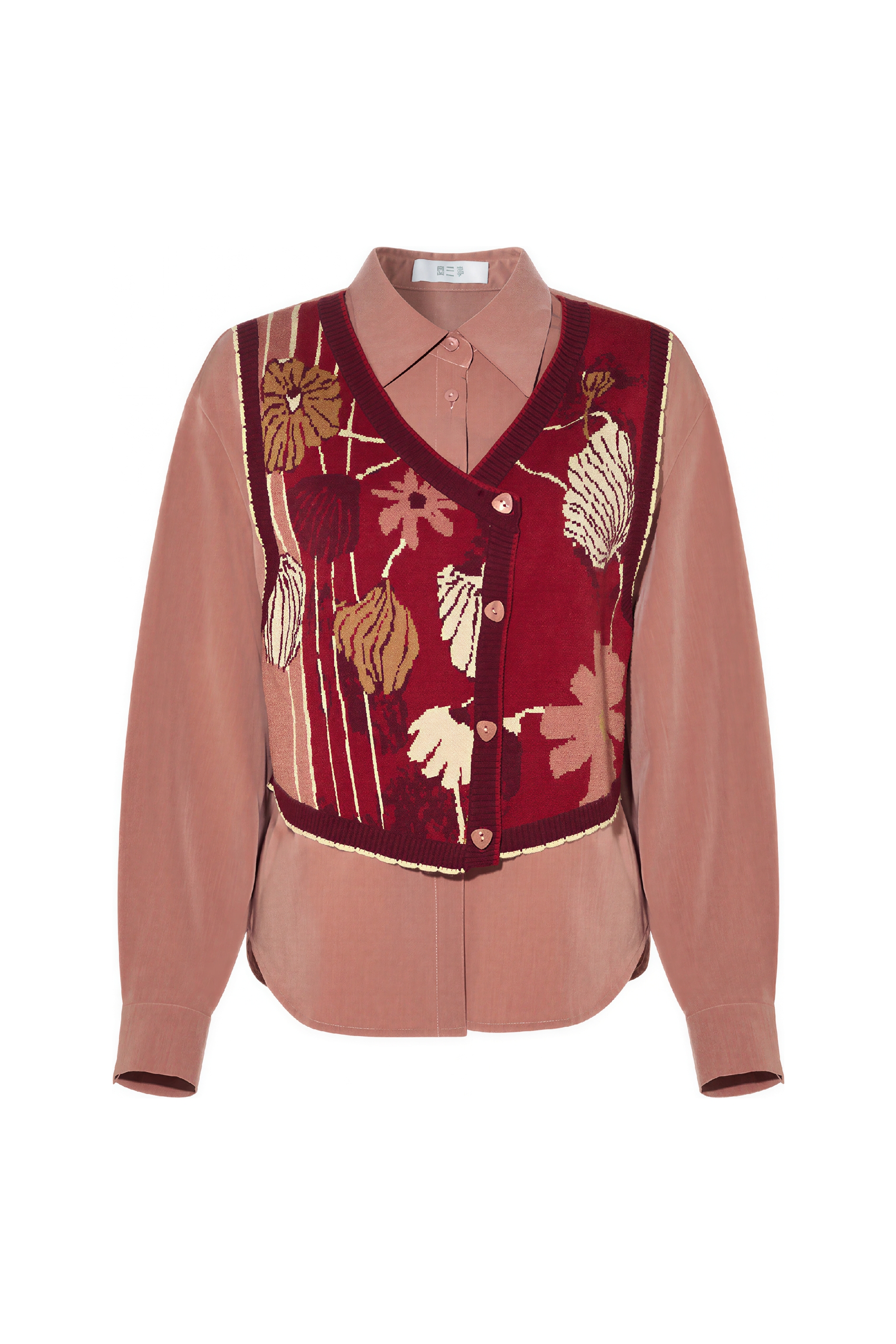 Retro jacquard faux two-piece knit sweater