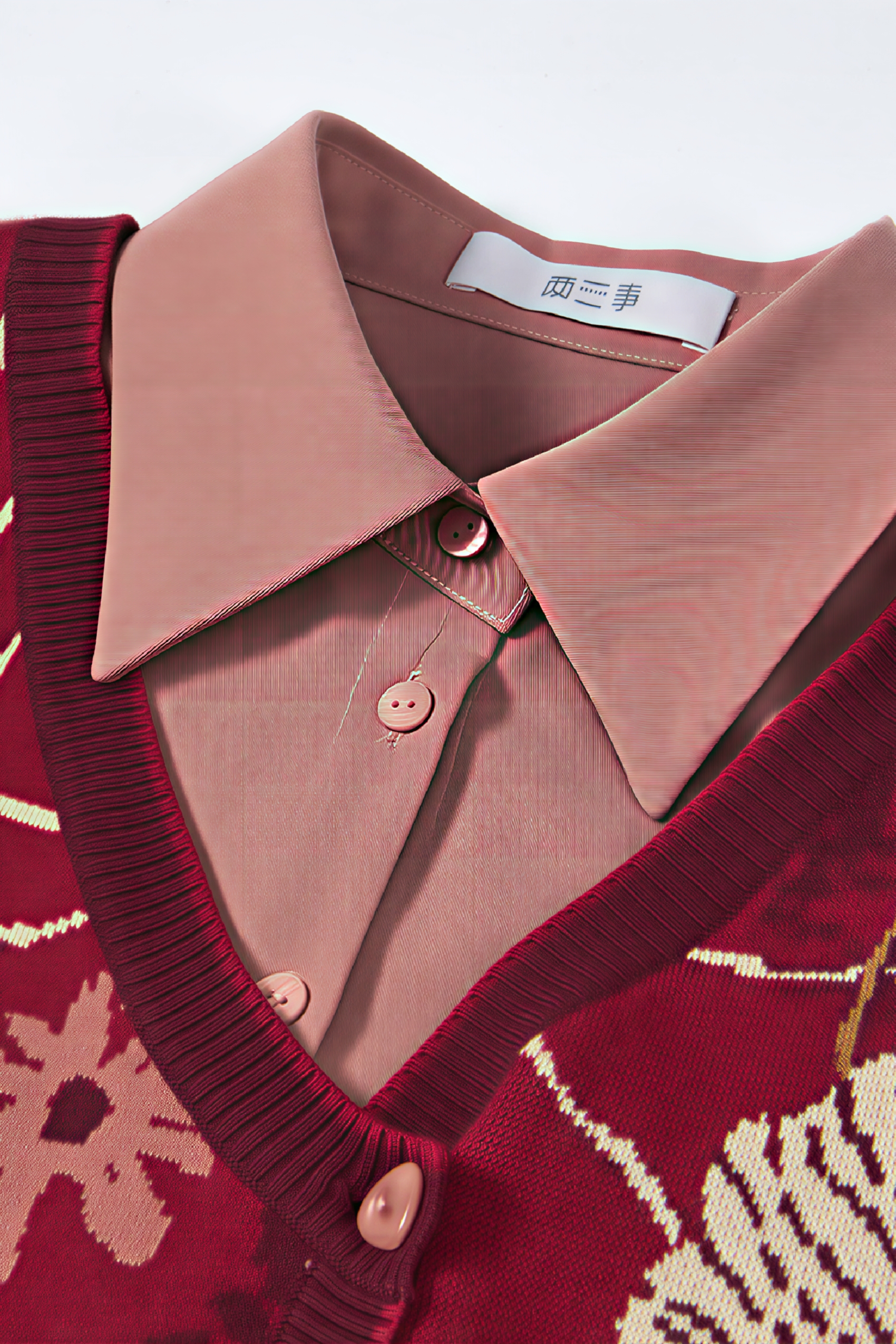 Retro jacquard faux two-piece knit sweater