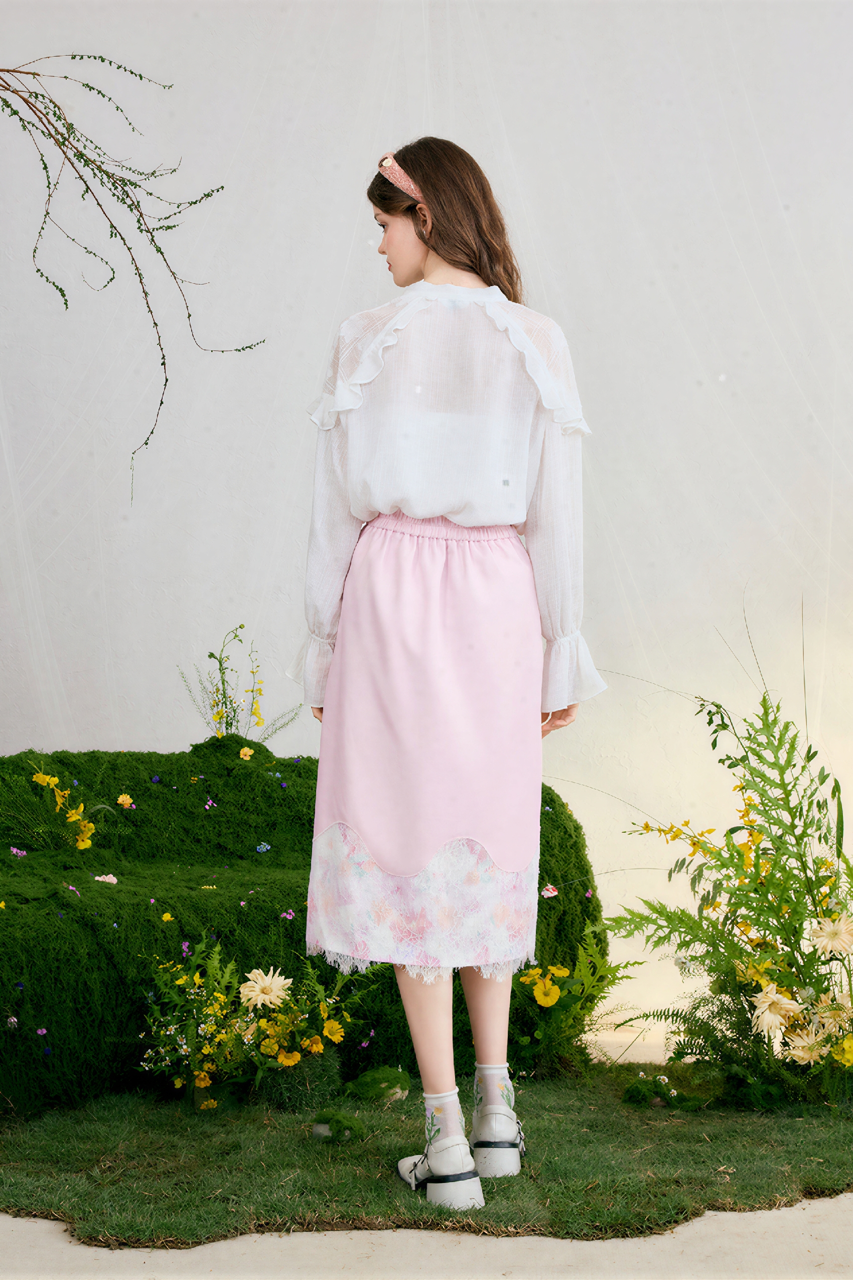 Tulip Motif Lace Patchwork Skirt
