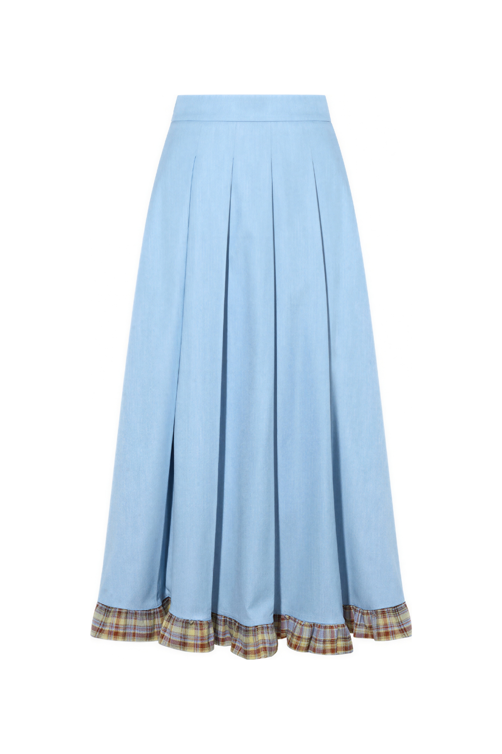 High-Waisted Pleated A-Line Blue Skirt