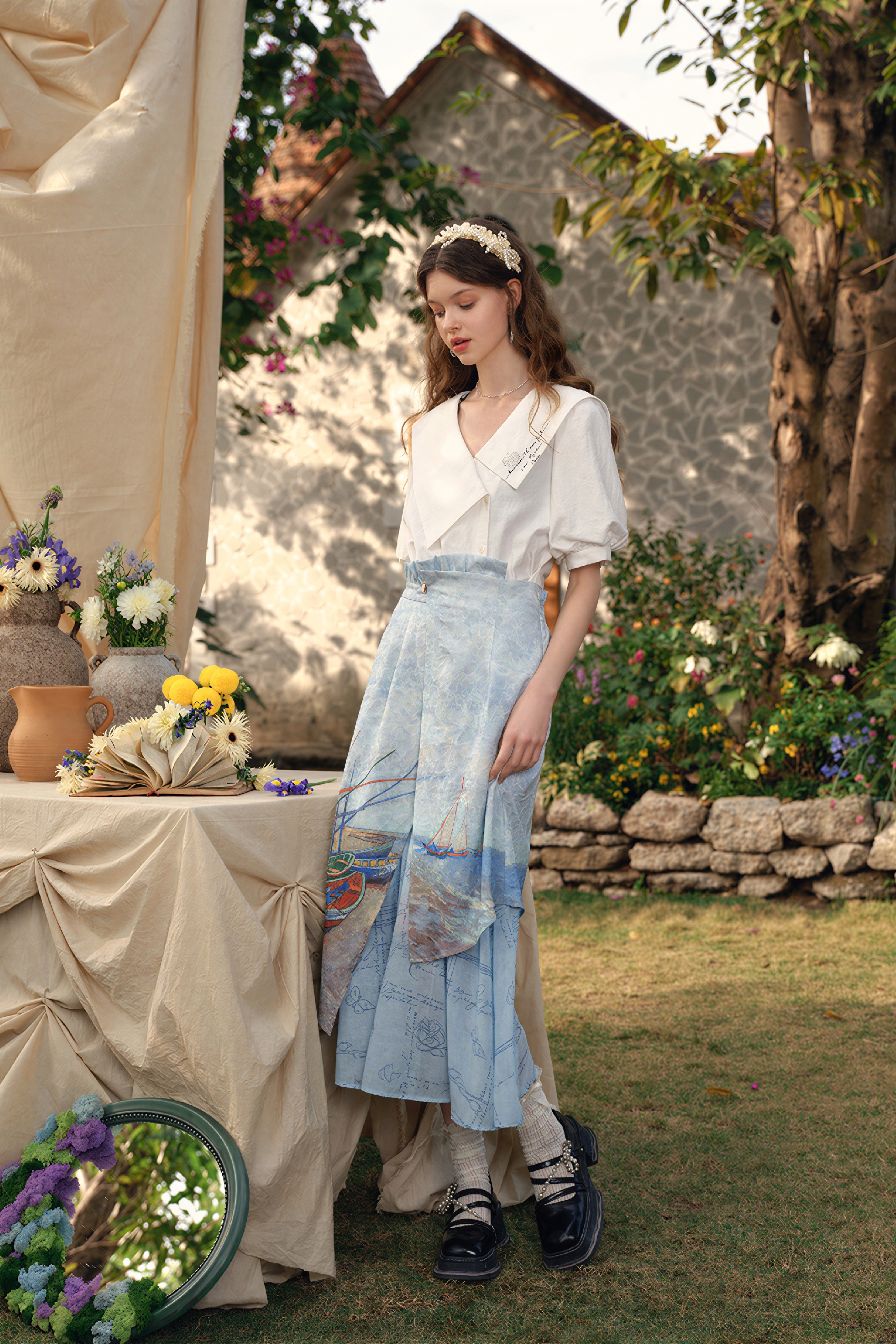Van Gogh-Inspired Art Print Asymmetric Skirt | LYONSENS Women's Fashion