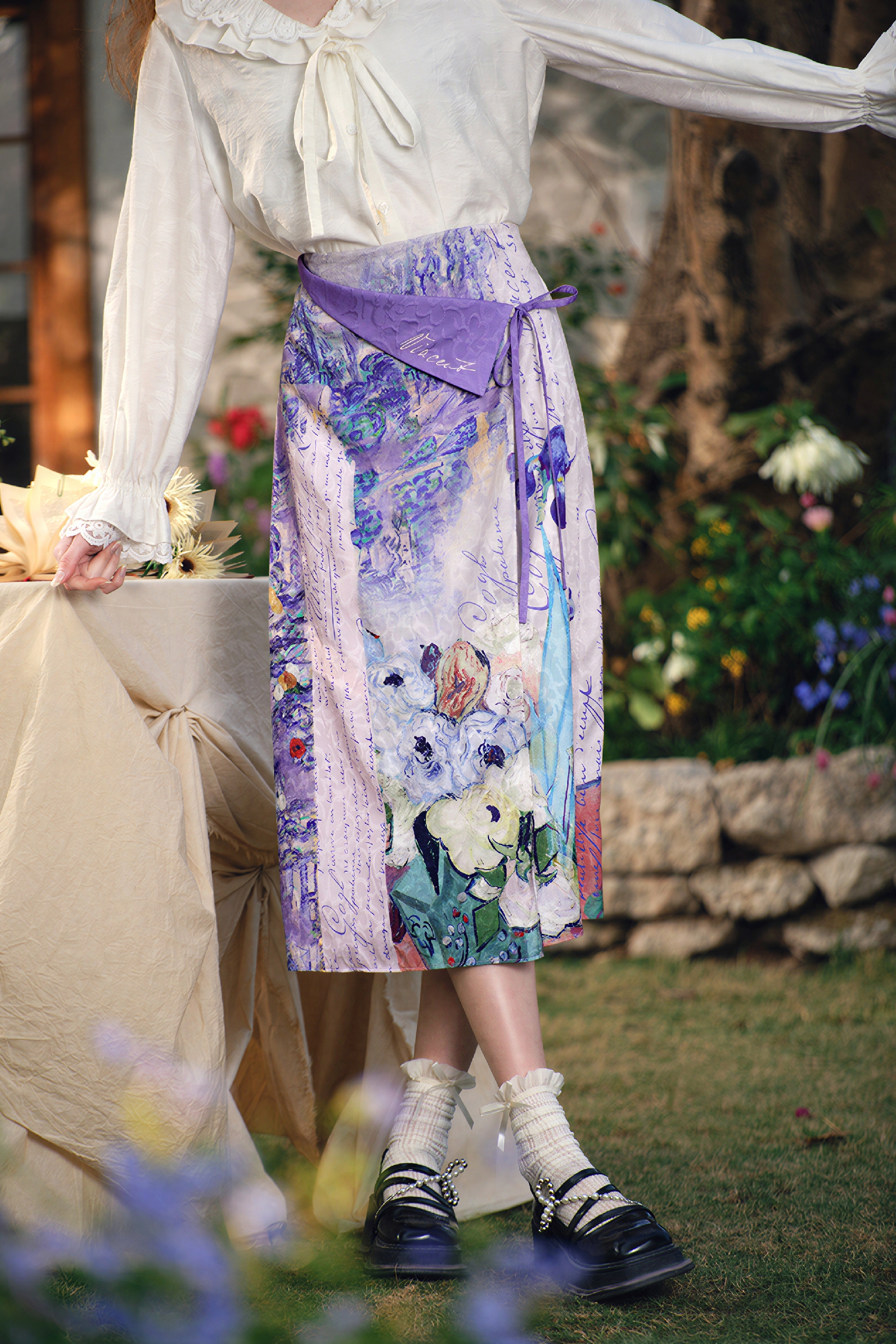 Van Gogh-Inspired Purple Art Print A-Line Skirt | LYONSENS Women's Fashion