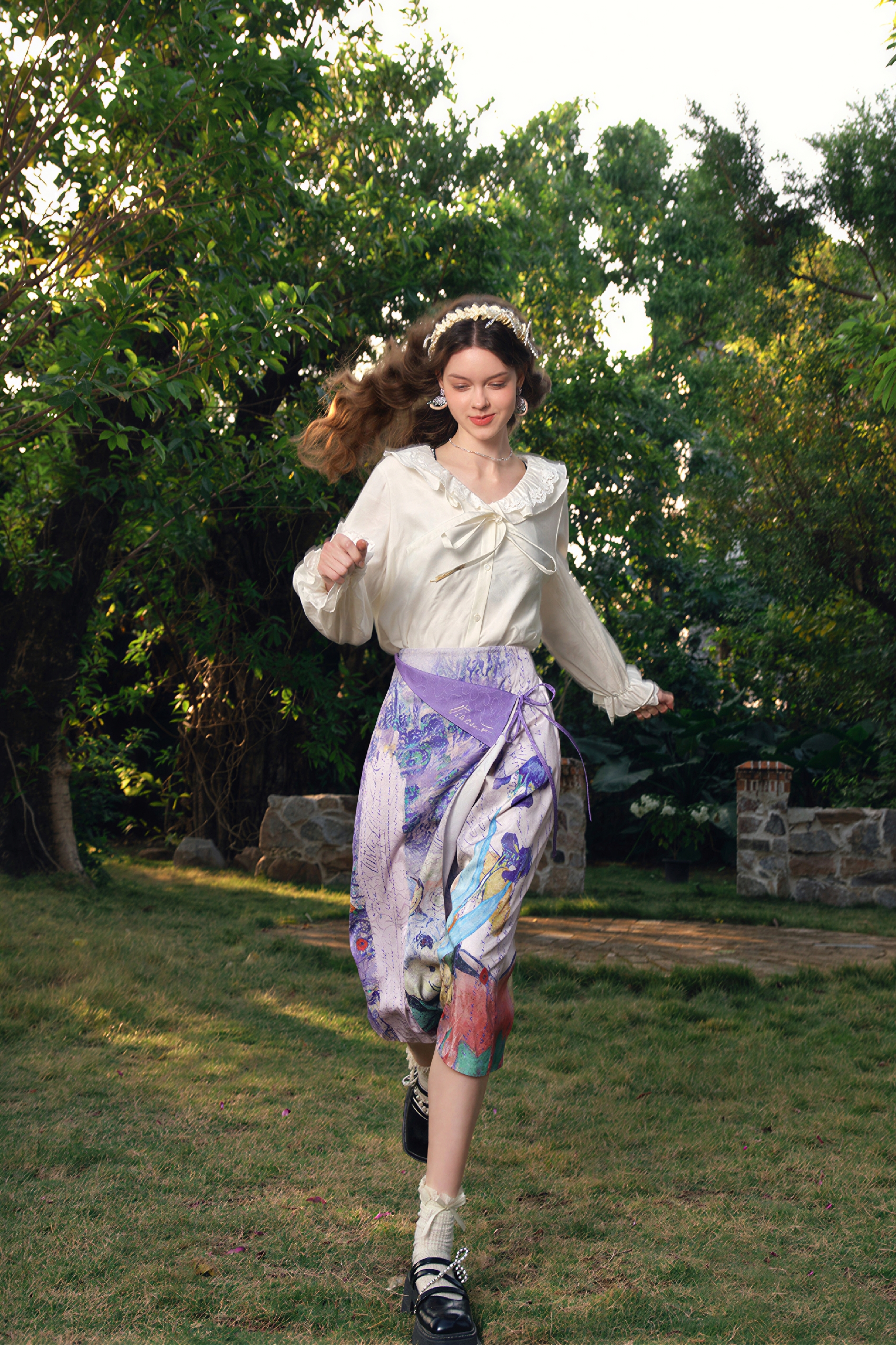 Van Gogh-Inspired Purple Art Print A-Line Skirt | LYONSENS Women's Fashion