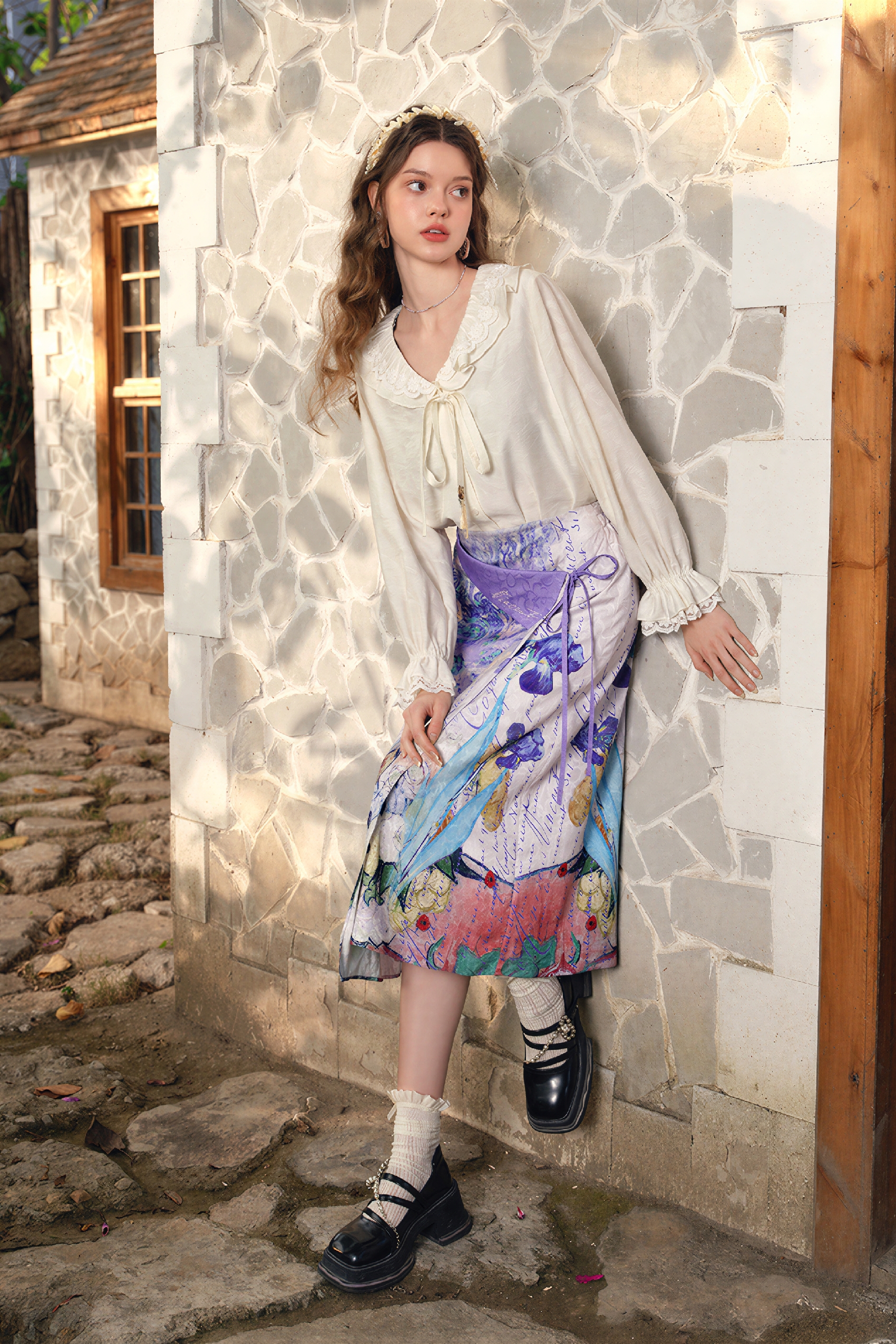 Van Gogh-Inspired Purple Art Print A-Line Skirt | LYONSENS Women's Fashion