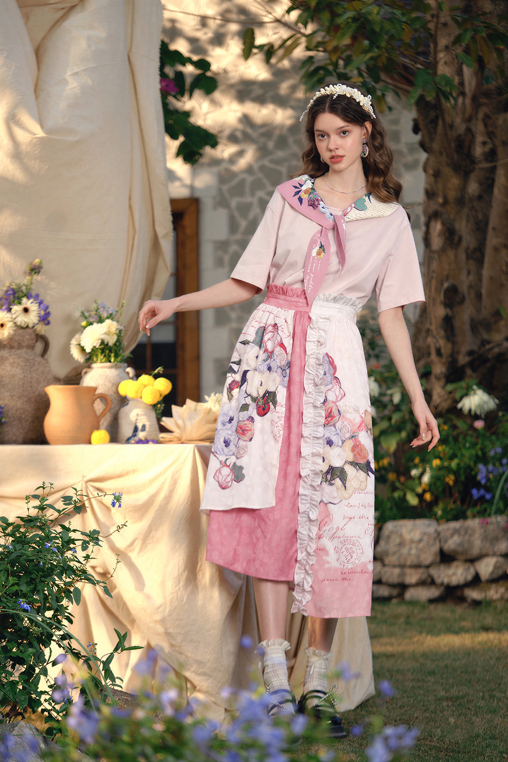 Van Gogh-Inspired Art Print Ruffle Skirt
