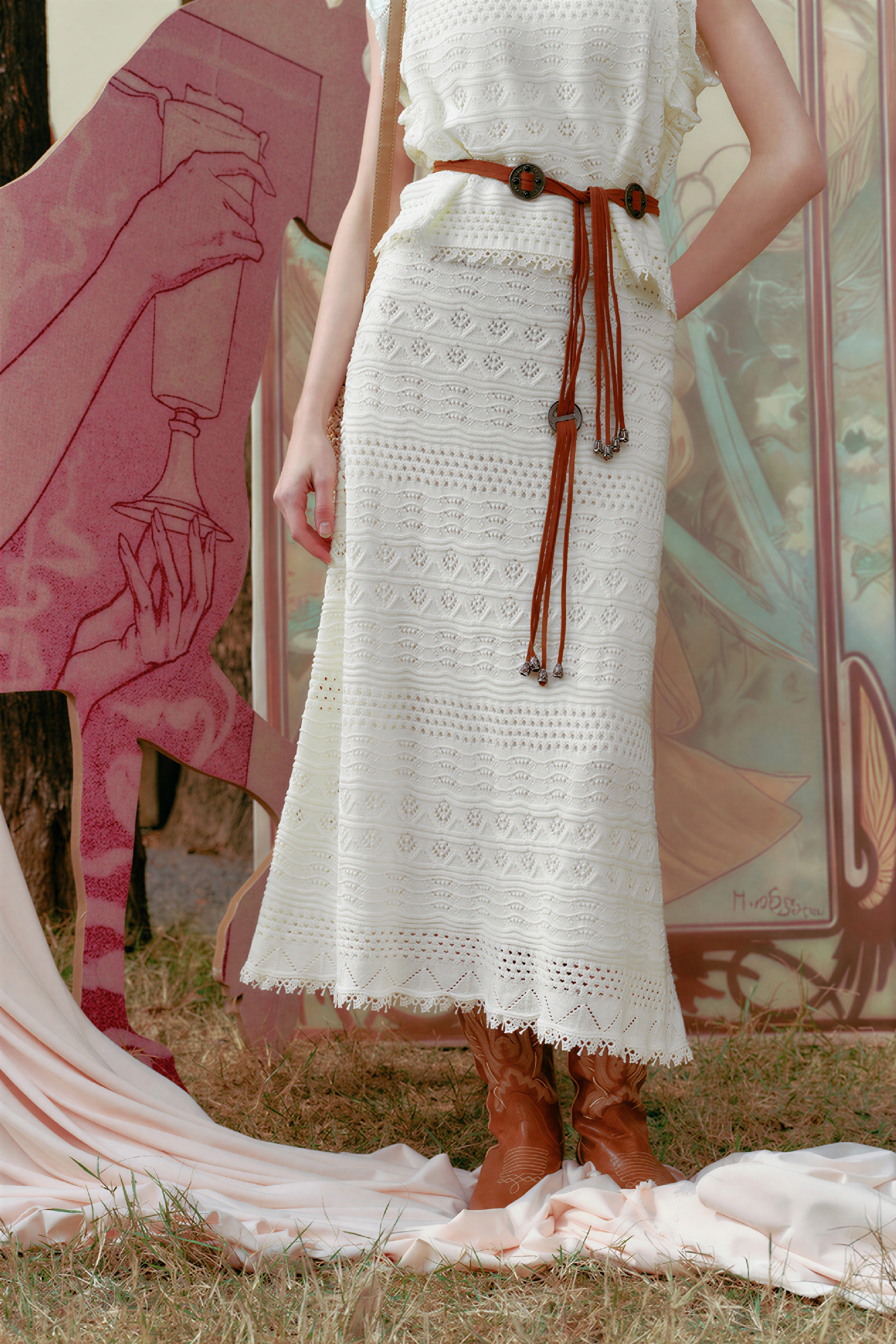 White Intricate Openwork French Skirt-LYONSENS