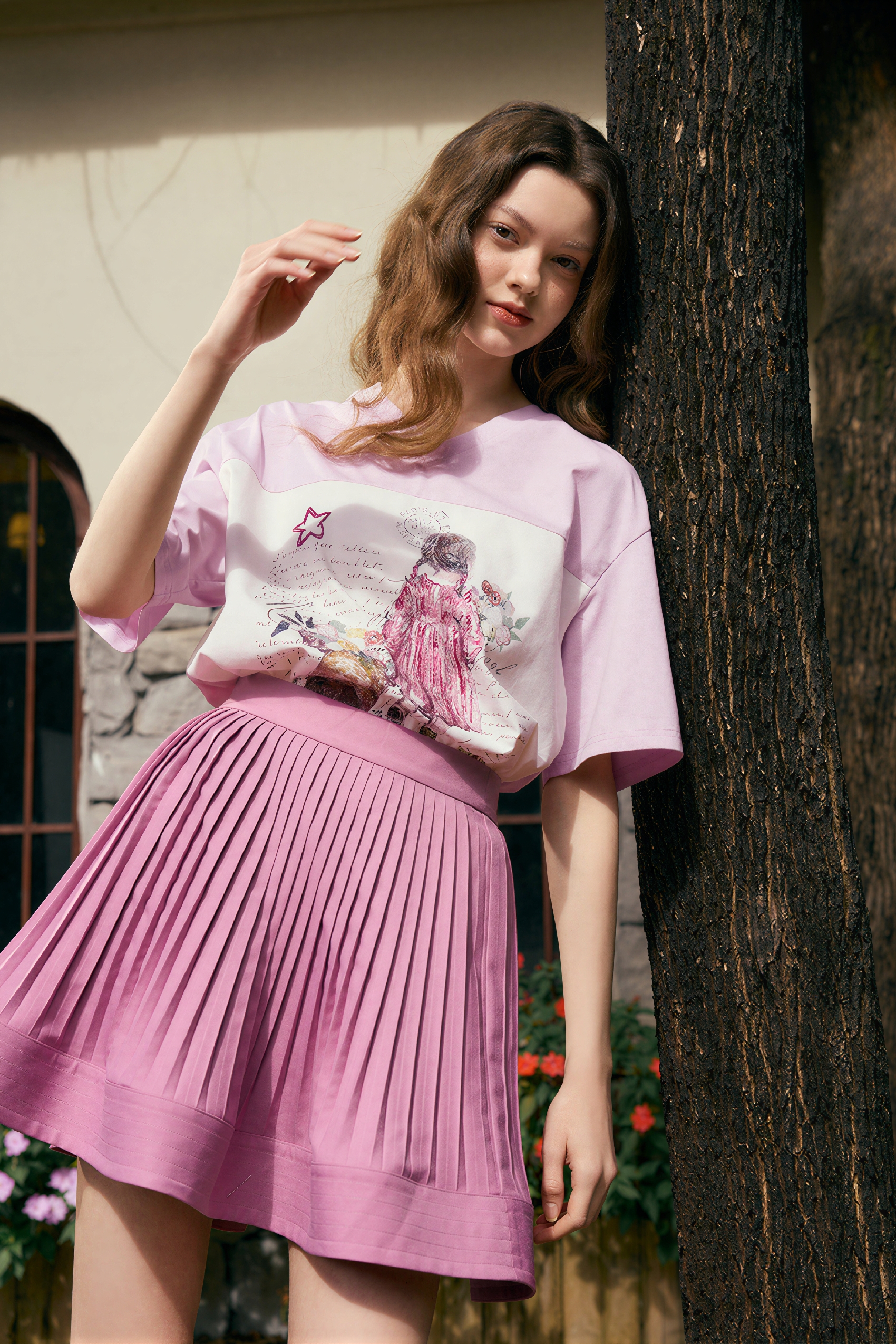 High-Waisted Pleated Mini Skirt