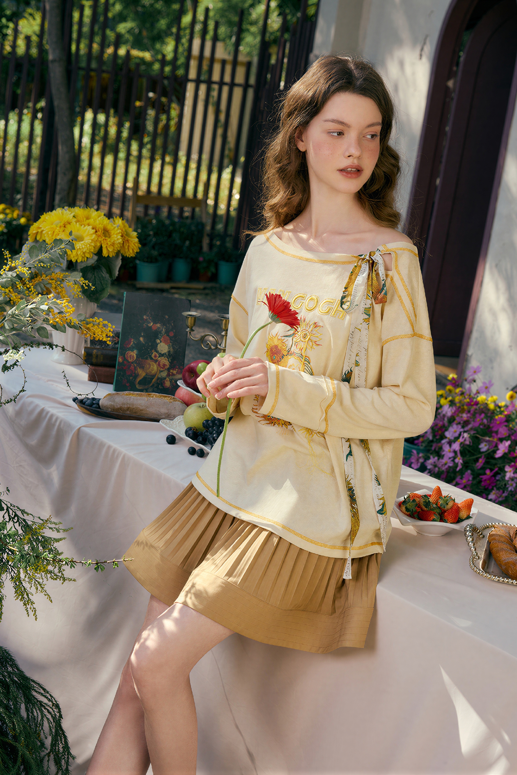 High-Waisted Pleated Mini Skirt