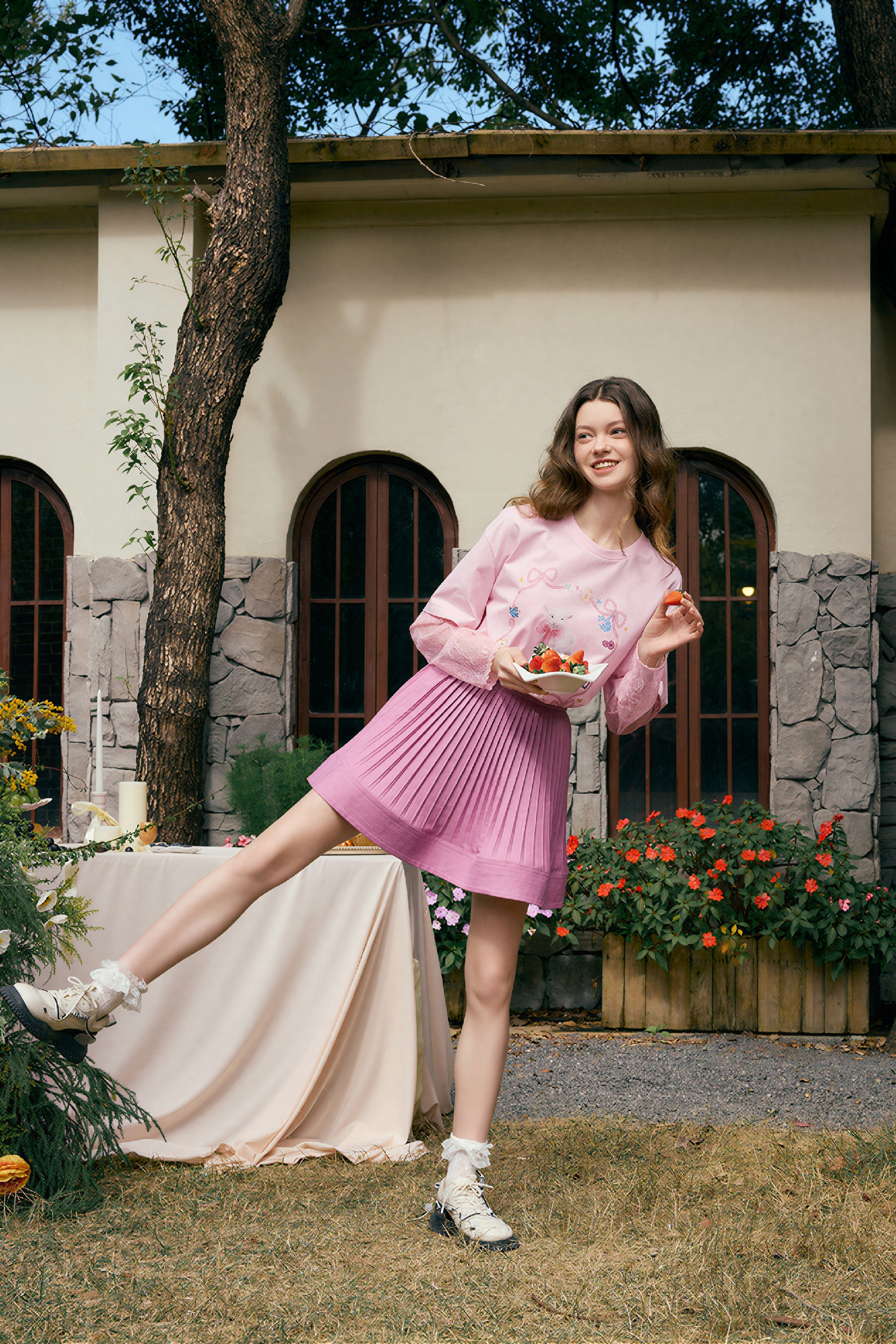 High-Waisted Pleated Mini Skirt