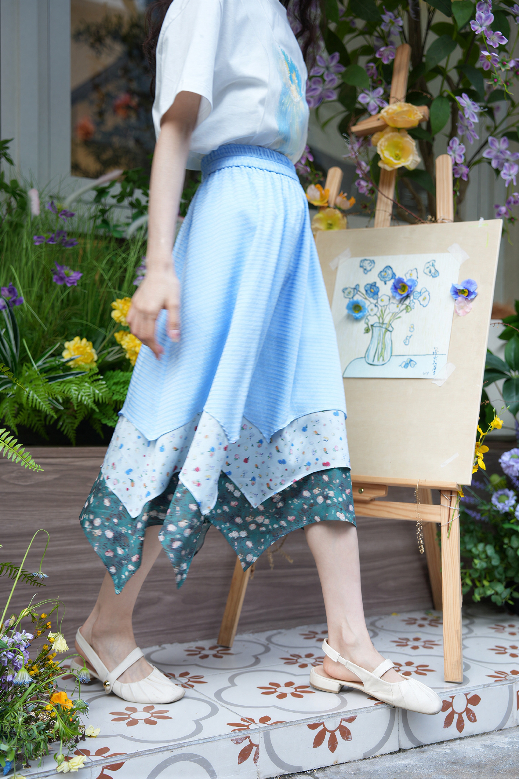 Blue Lace Patchwork Maxi Skirt | LYONSENS Women's Fashion